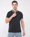 Black Polo T shirt With White Stripe Tipping Collar