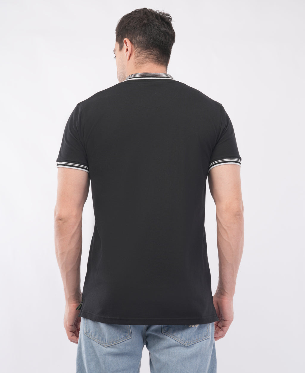 Black Polo T shirt With White Stripe Tipping Collar