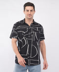 Black Half Sleeve Abstract Printed Shirt