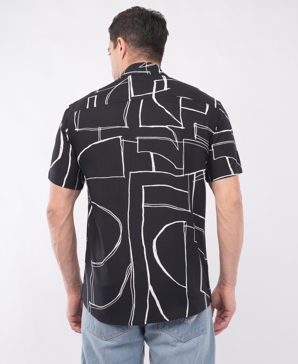 Black Half Sleeve Abstract Printed Shirt