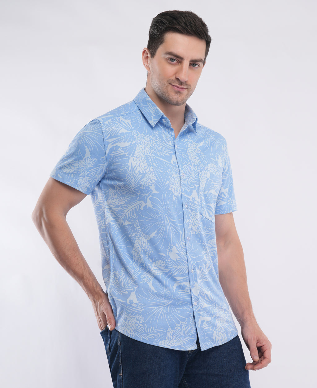 Light Blue Half Sleeve Printed Shirt