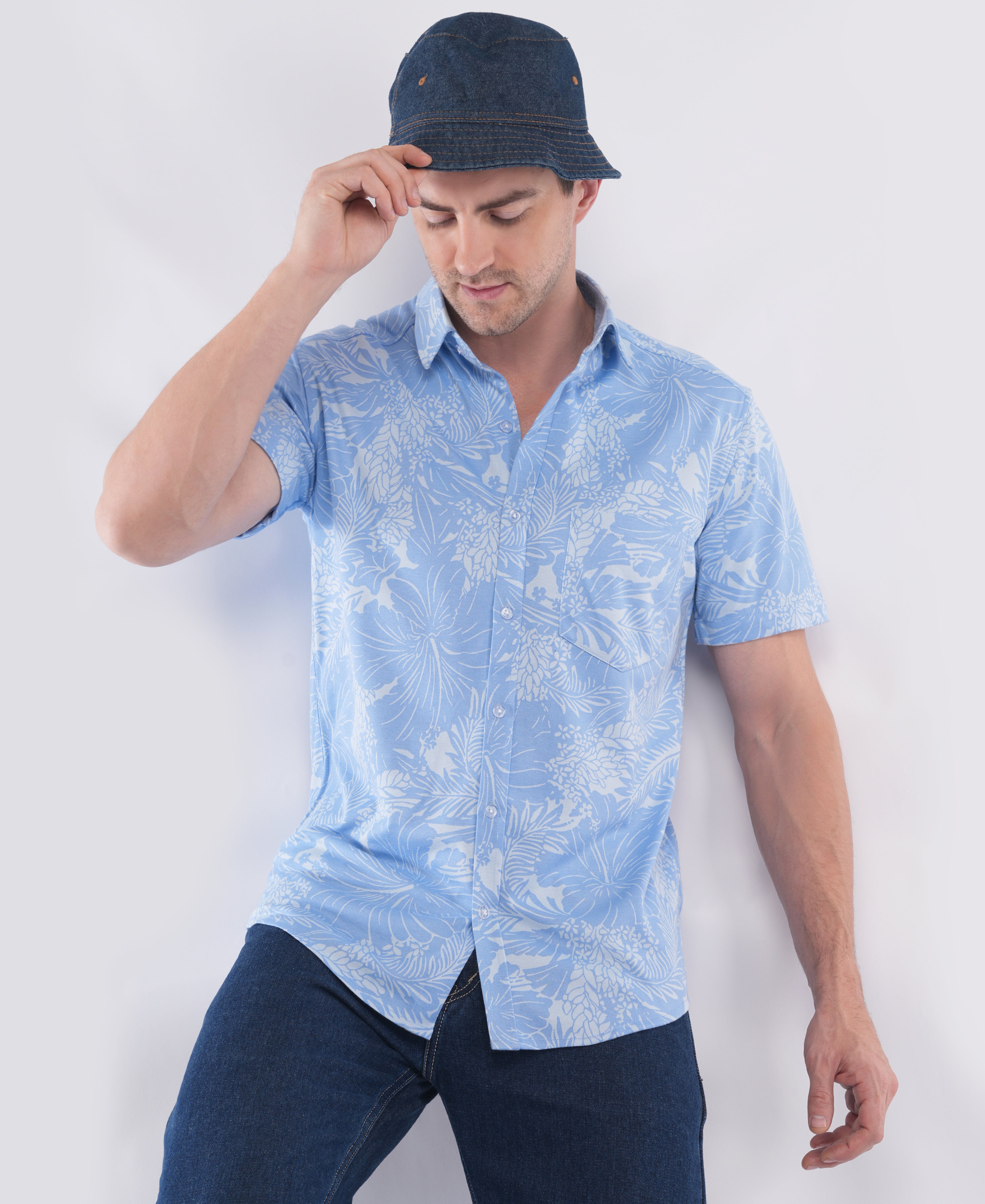 Light Blue Half Sleeve Printed Shirt