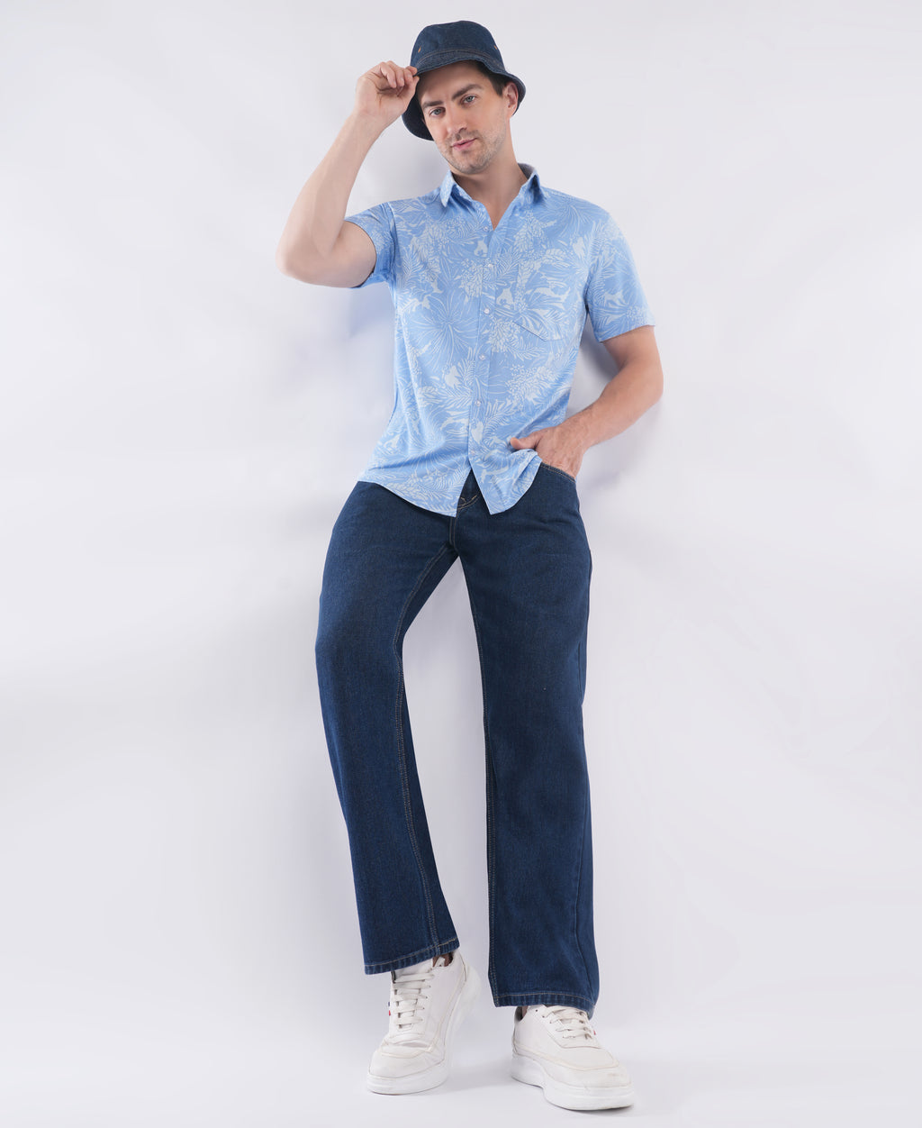 Light Blue Half Sleeve Printed Shirt