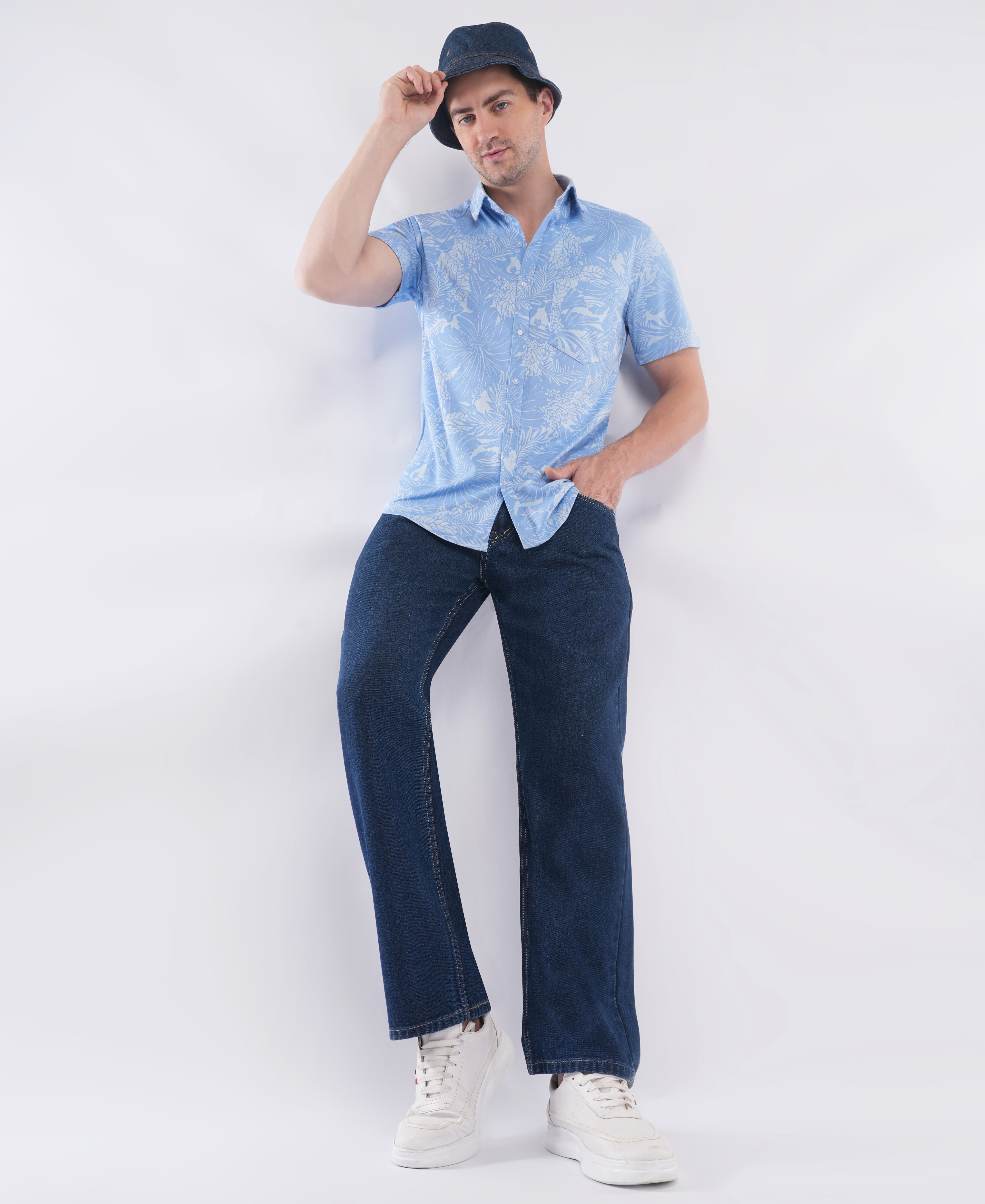 Light Blue Half Sleeve Printed Shirt