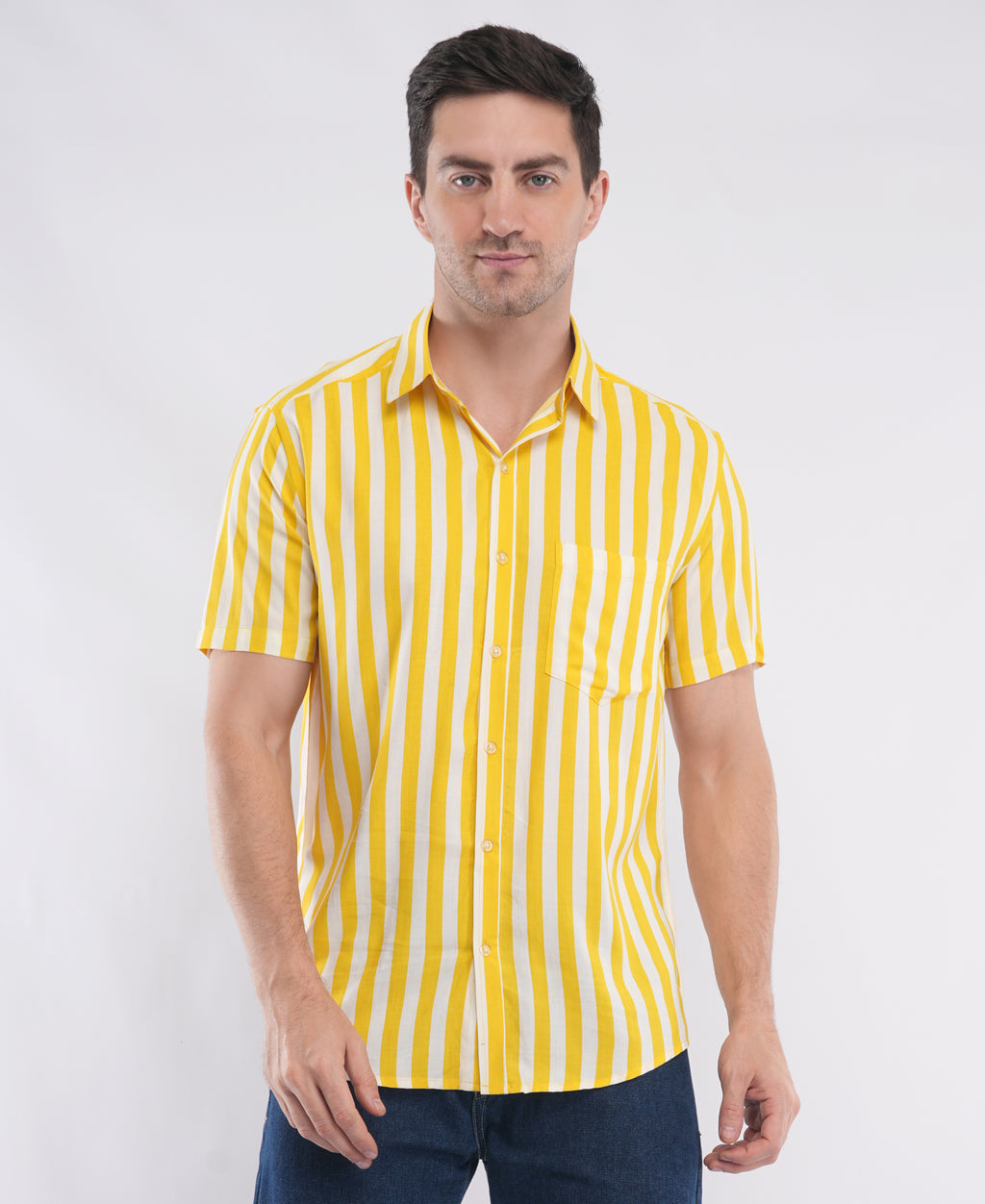 Yellow Half Sleeve stripe Shirt