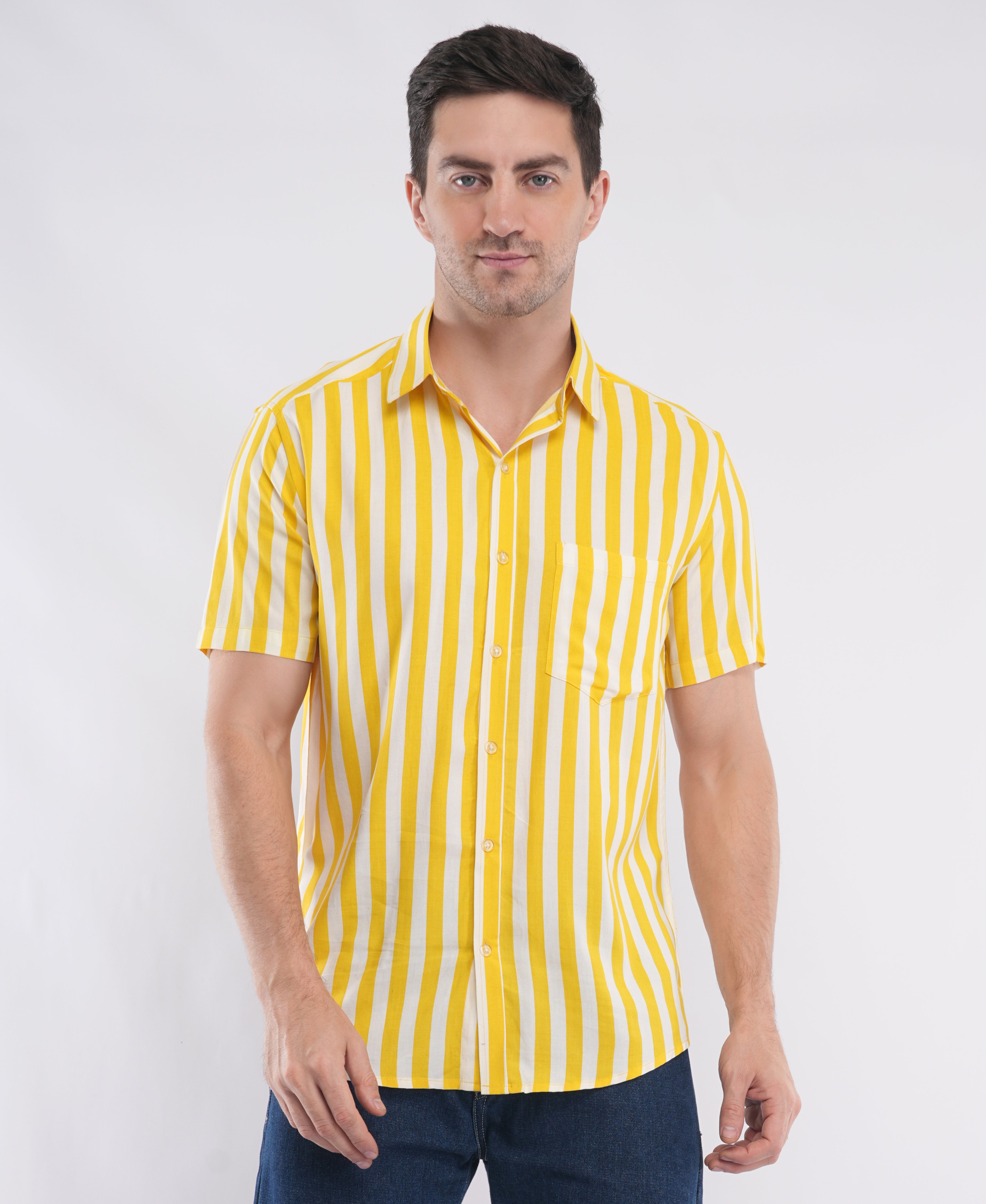 Yellow Half Sleeve stripe Shirt