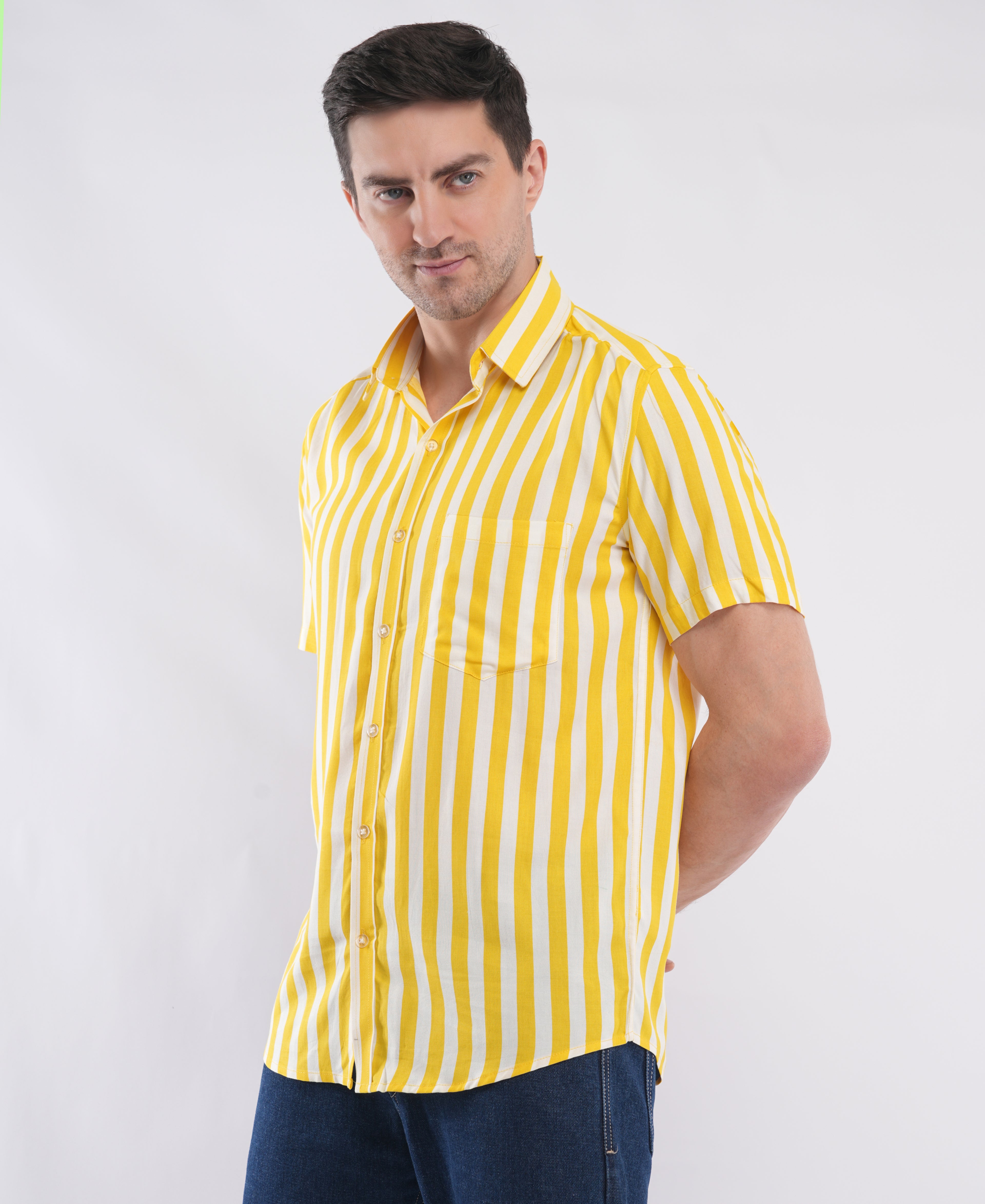 Yellow Half Sleeve stripe Shirt