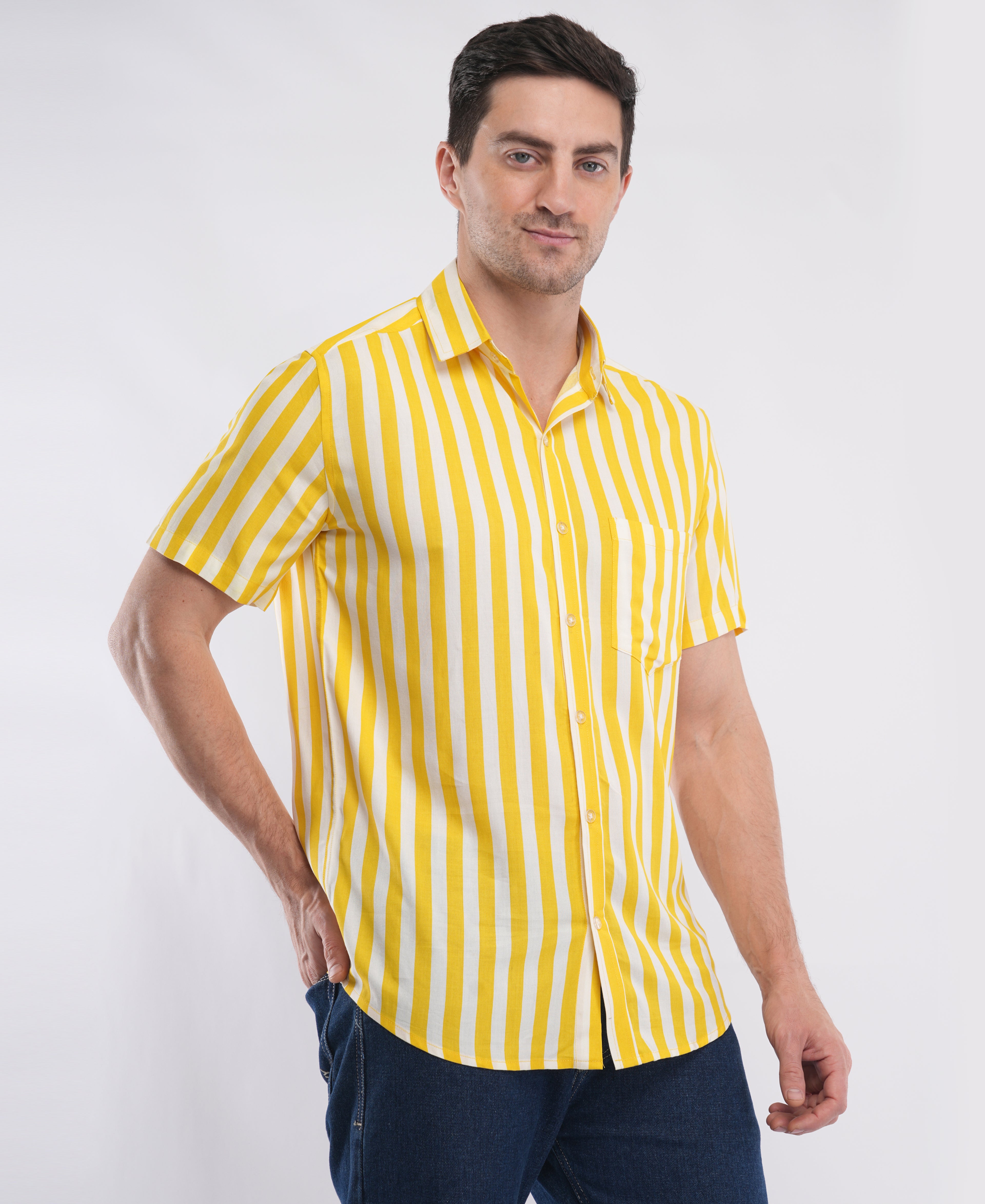 Yellow Half Sleeve stripe Shirt