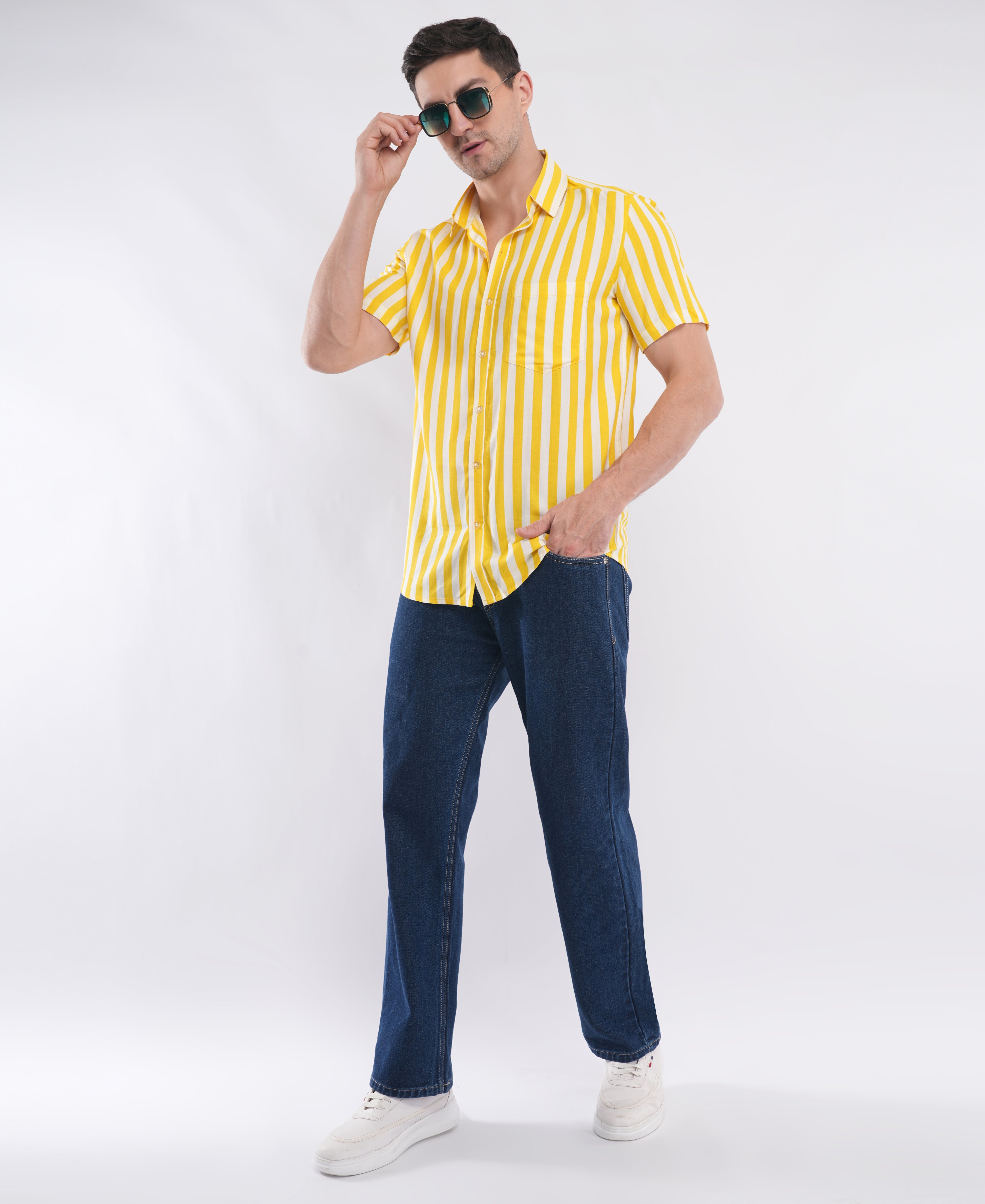 Yellow Half Sleeve stripe Shirt