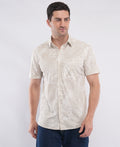 Beige Half Sleeve Printed Knitted Shirt