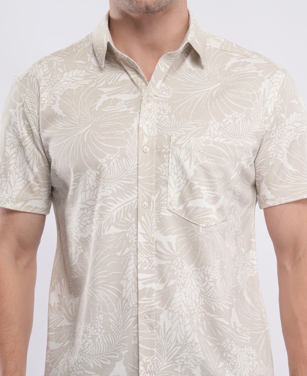 Beige Half Sleeve Printed Knitted Shirt