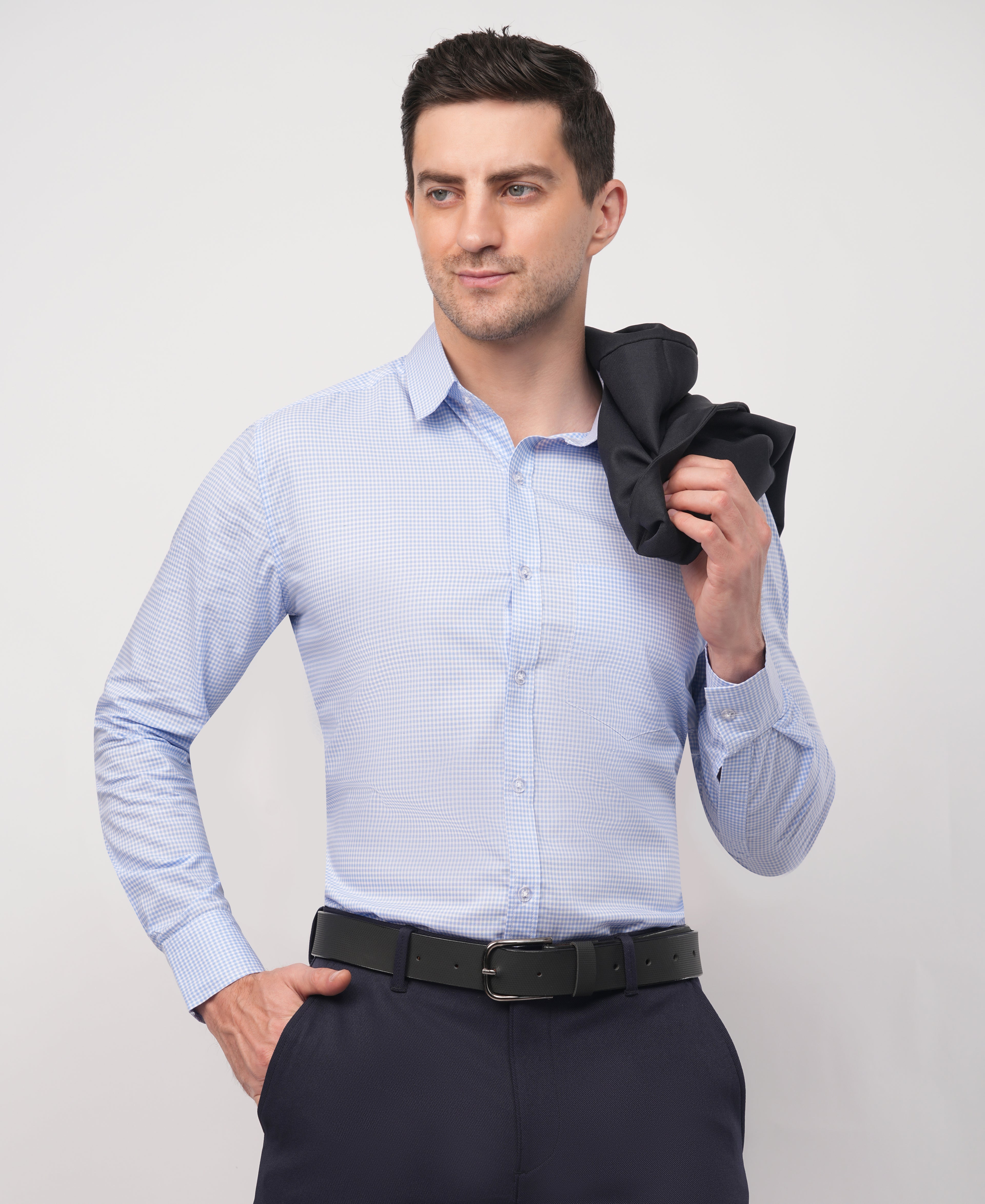 Light Blue Mini Check Formal Shirt