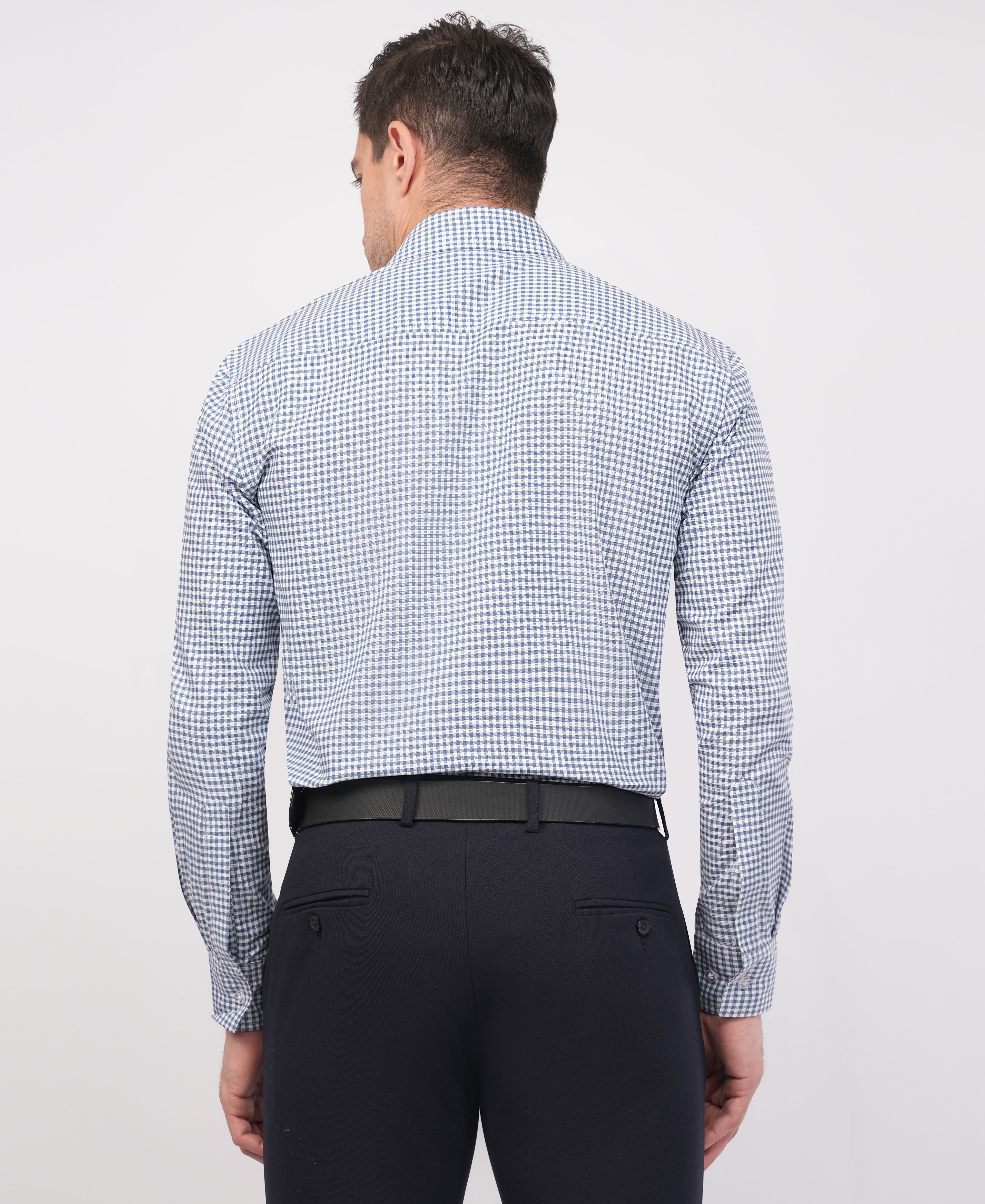 Classic Blue and White Gingham Check Formal Shirt