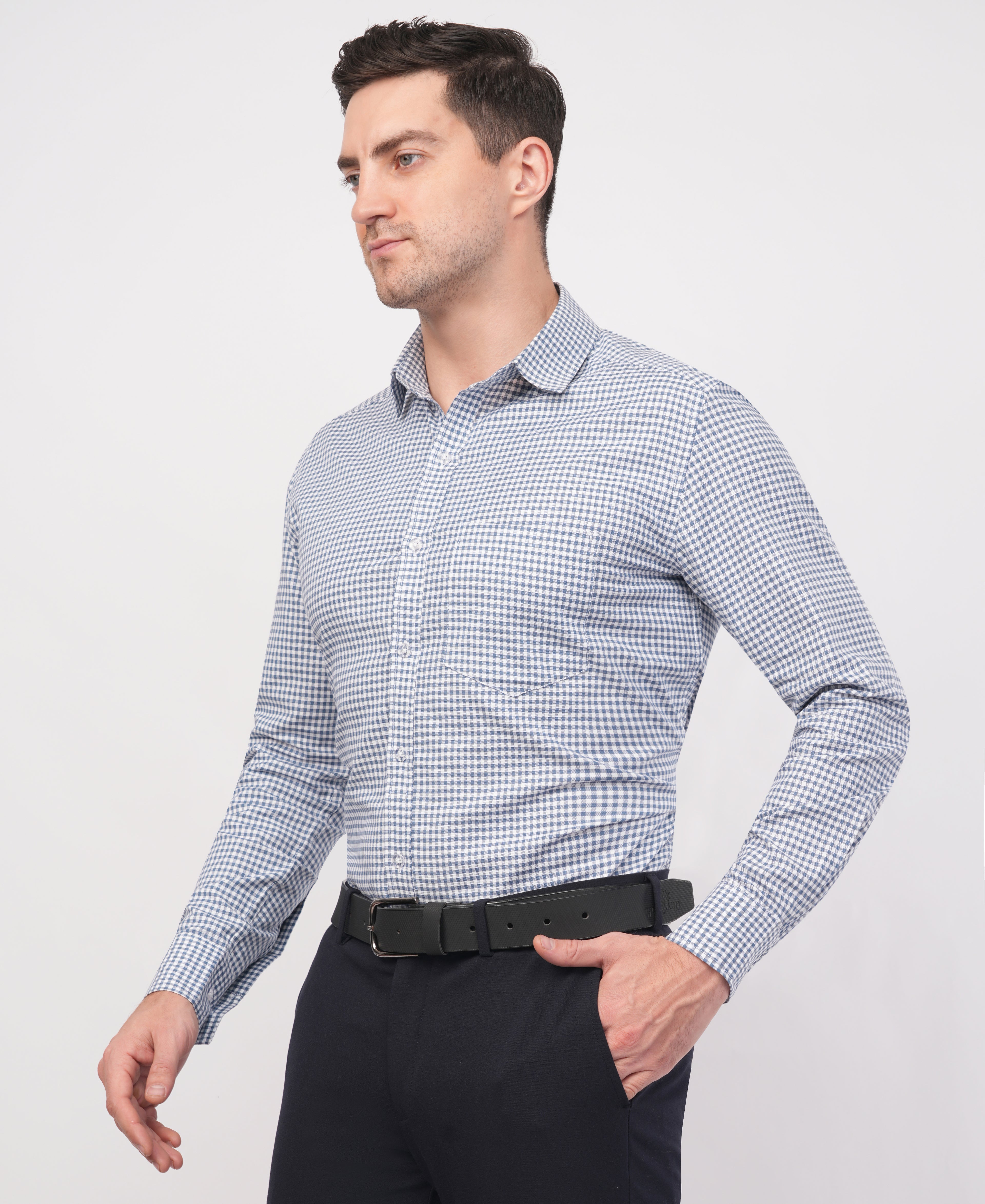 Classic Blue and White Gingham Check Formal Shirt