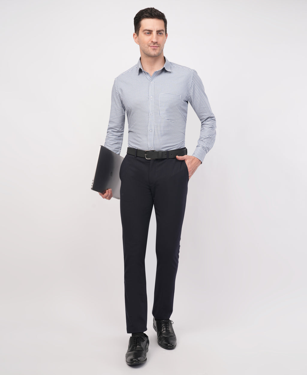 Classic Blue and White Gingham Check Formal Shirt