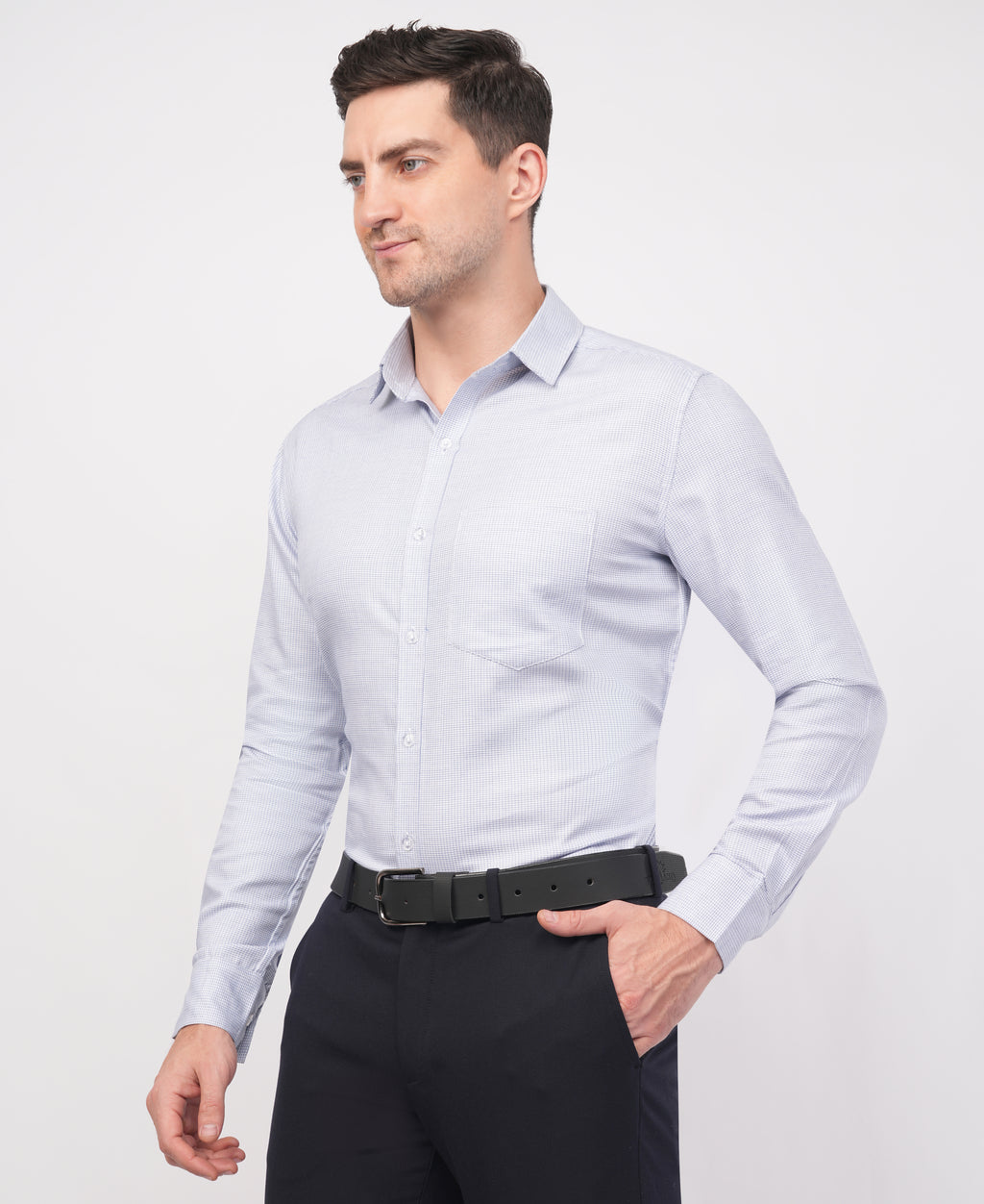 White Dobby Printed Formal Shirt