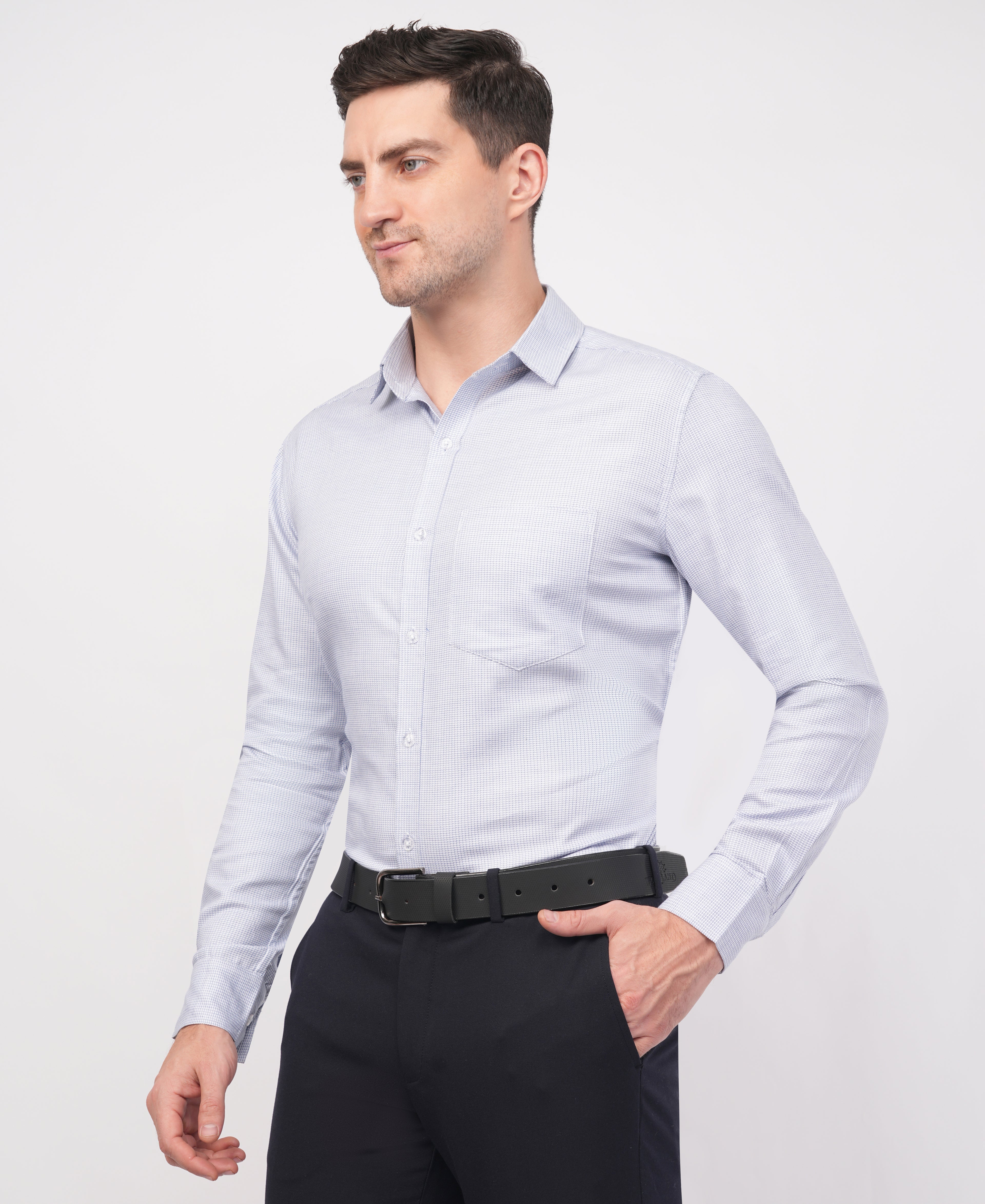 White Dobby Printed Formal Shirt