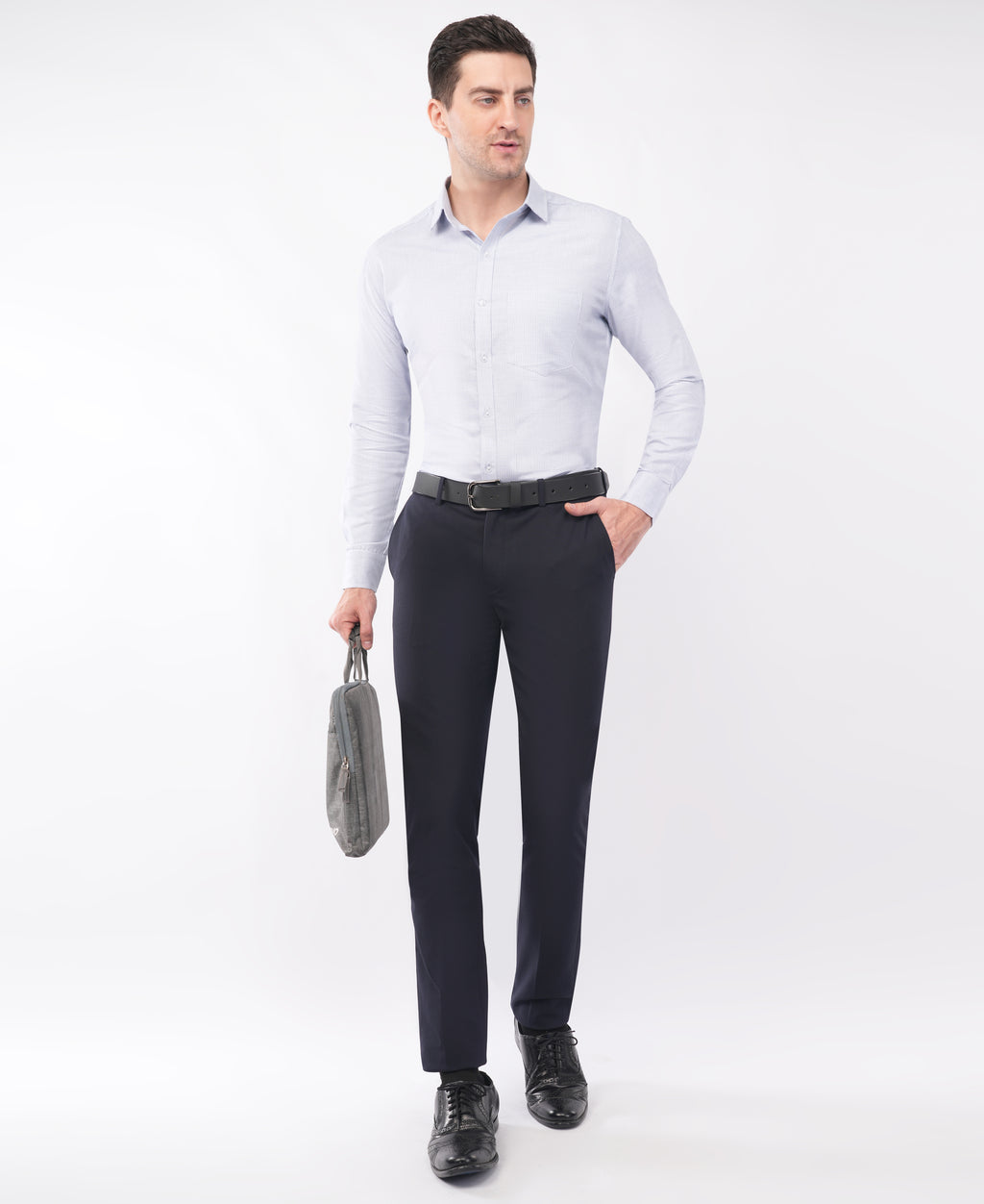 White Dobby Printed Formal Shirt
