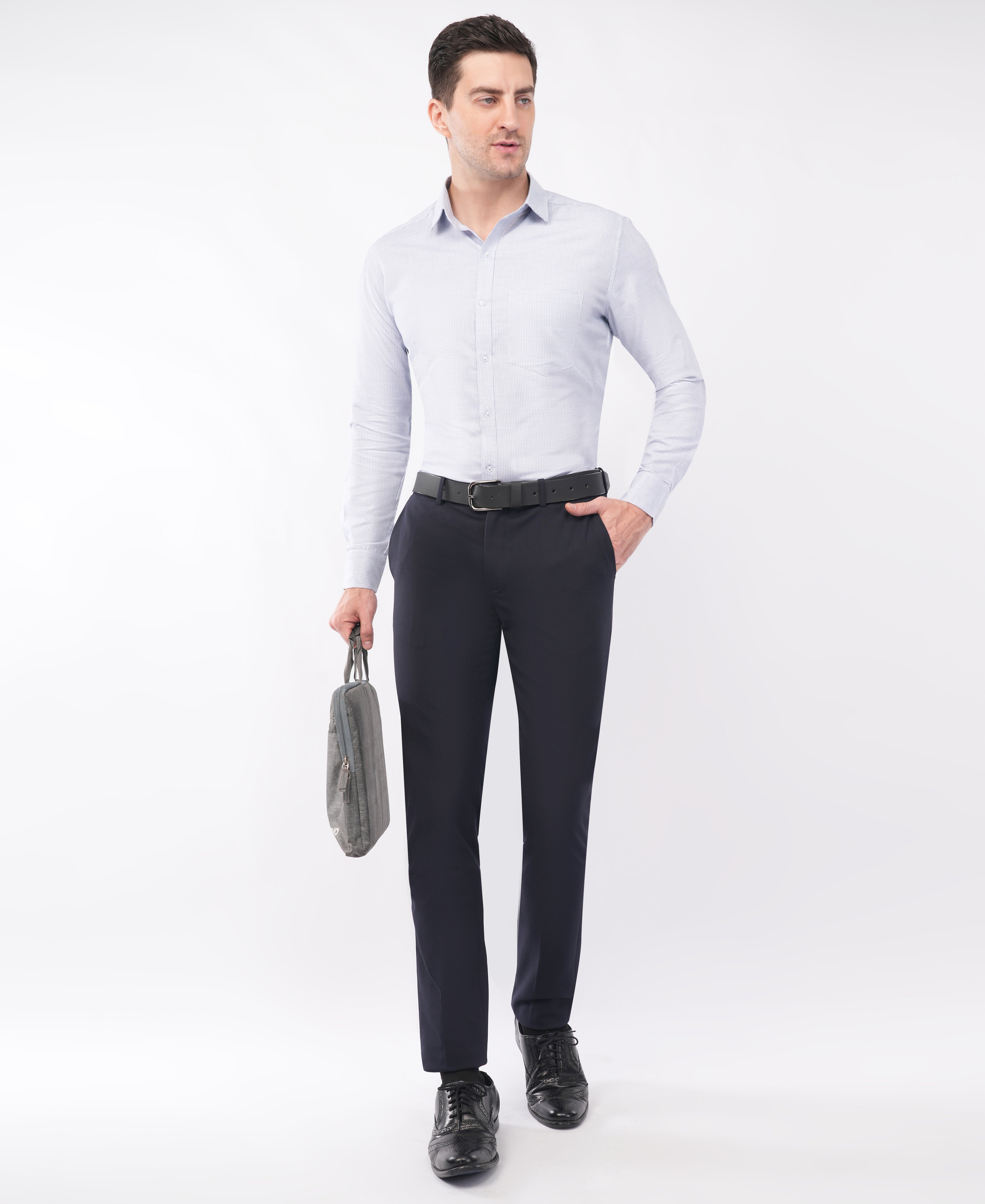 White Dobby Printed Formal Shirt