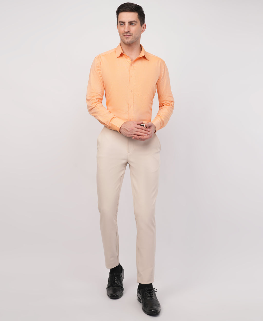 Peach Dobby Solid Formal Shirt