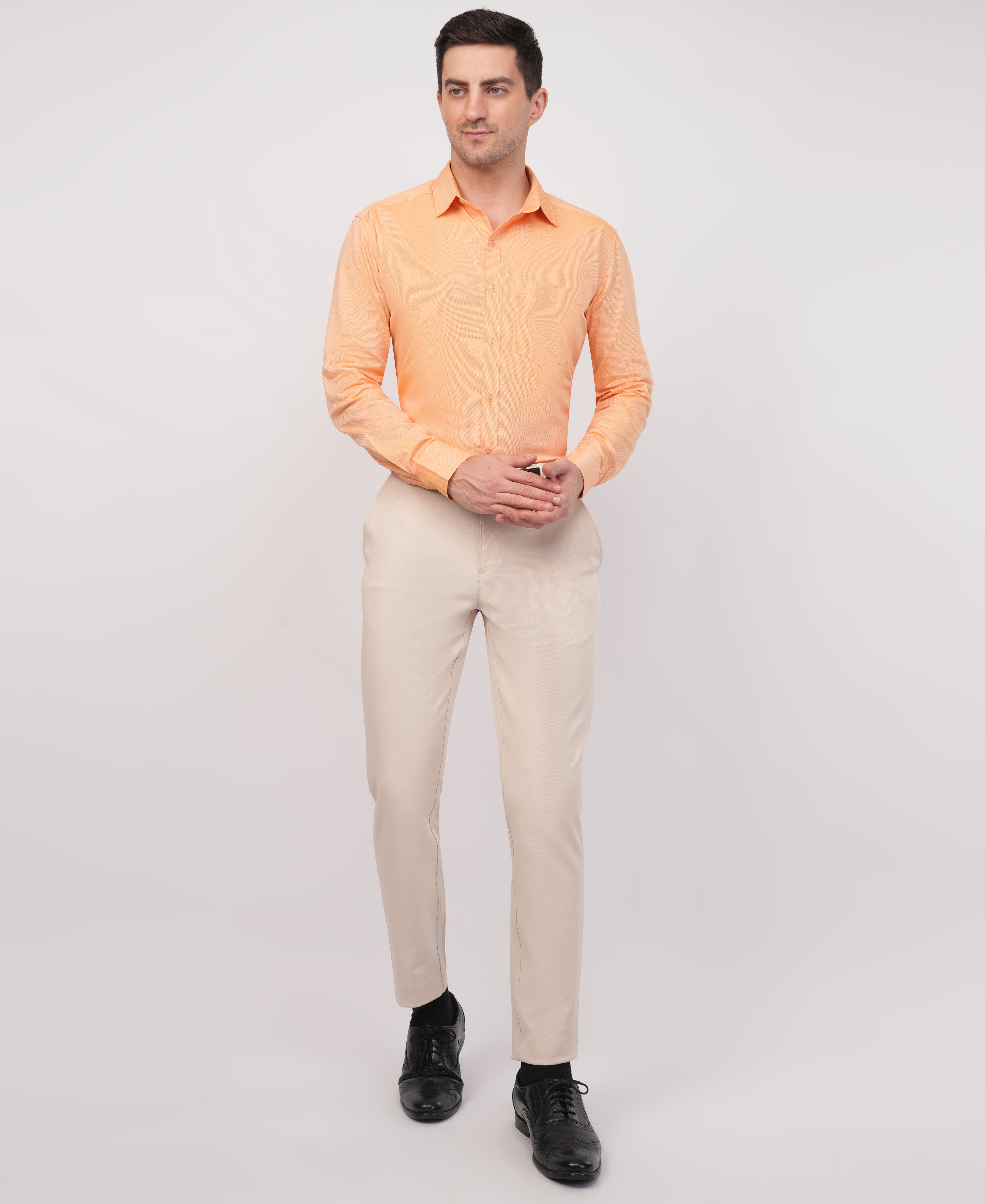 Peach Oxford Solid Formal Shirt