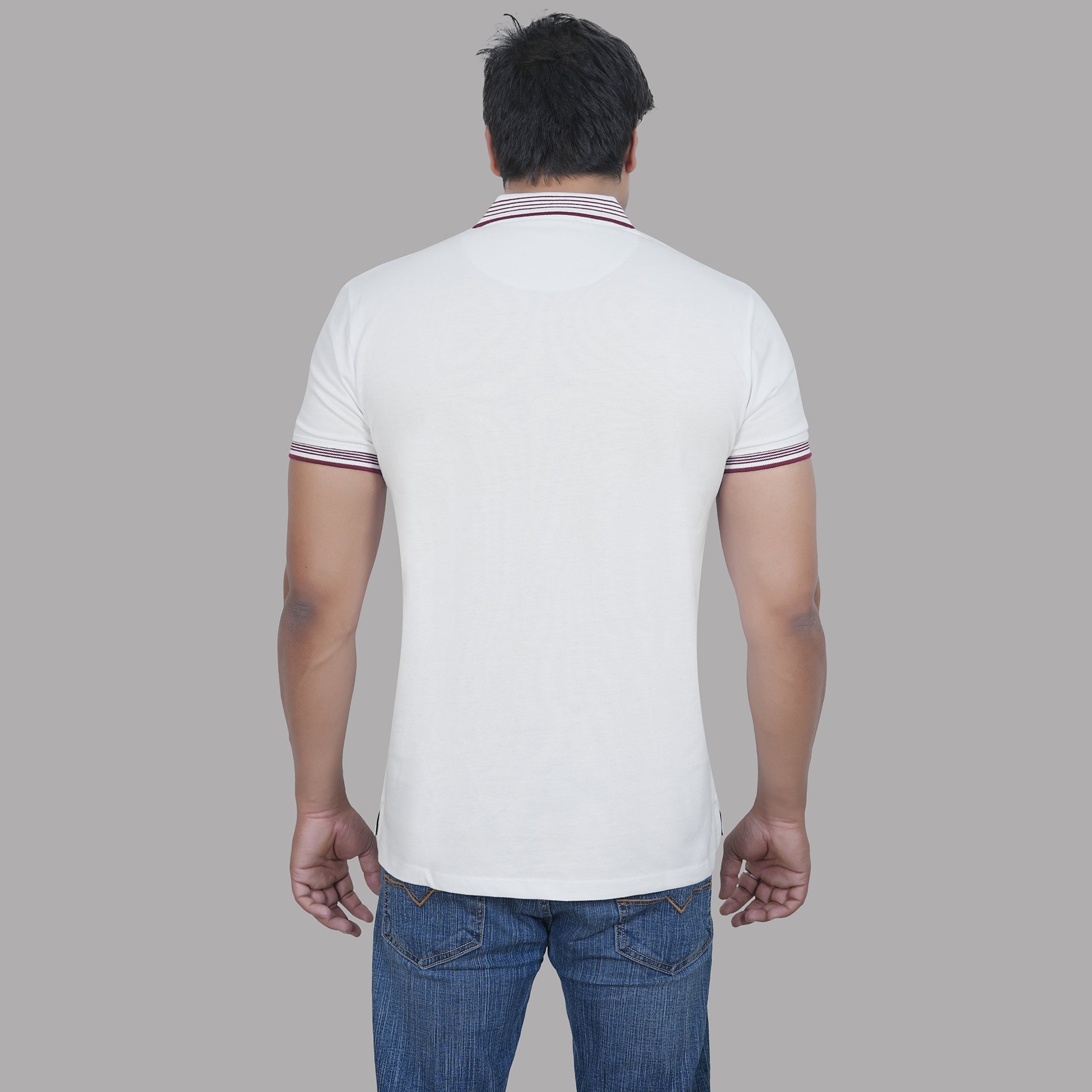 White Polo T-shirt with Maroon Tipping - Raciouse Contrast Collection