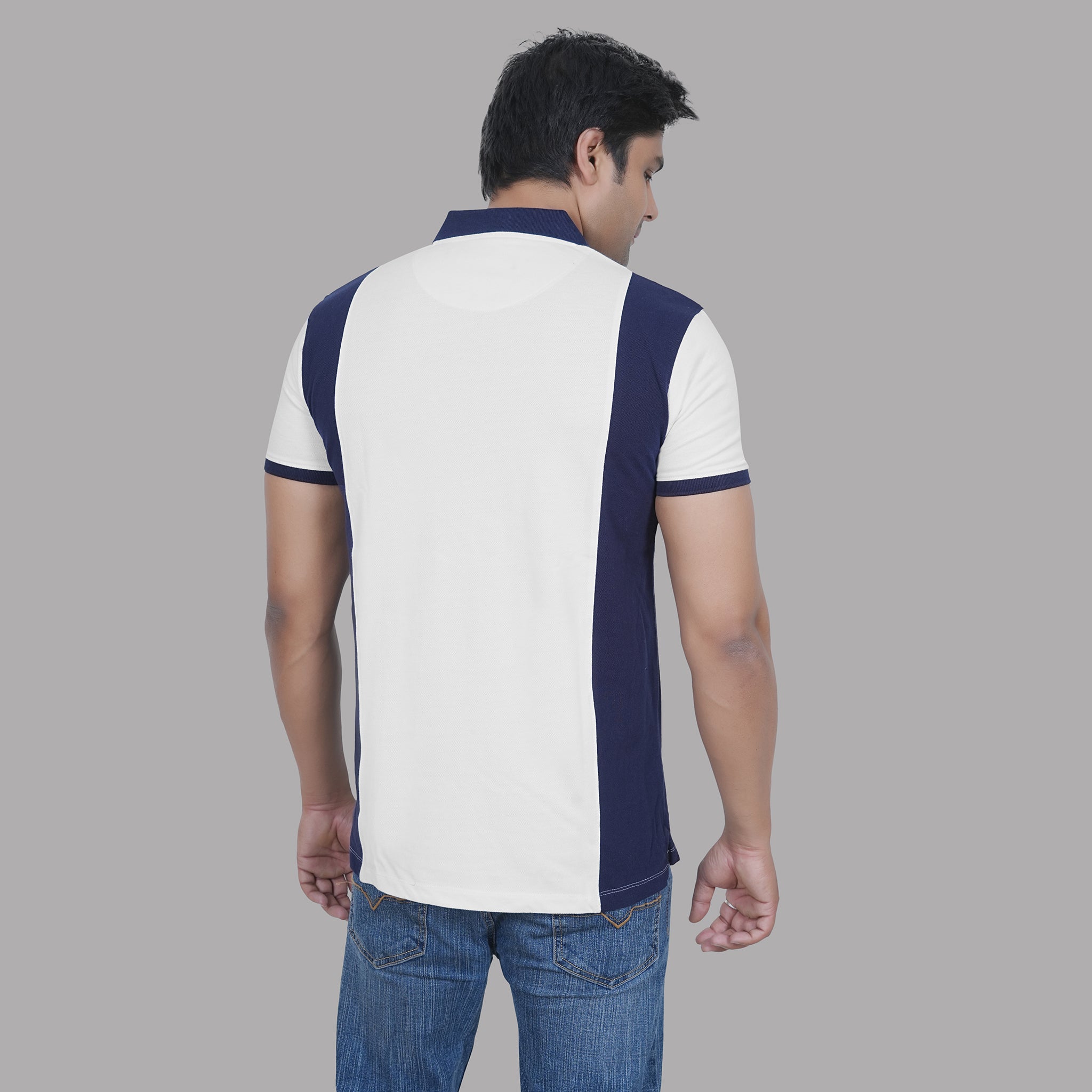 Dual-Tone Zip Polo T-shirt