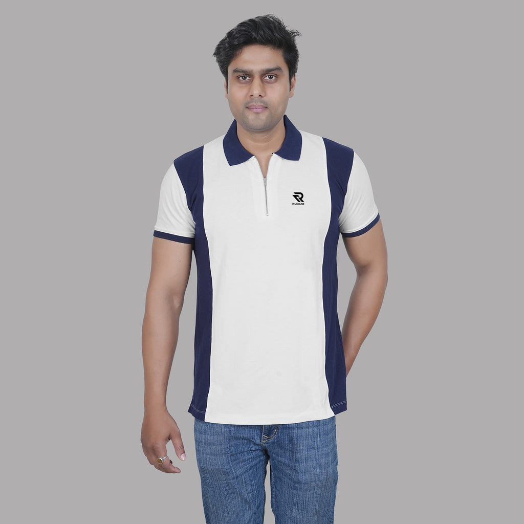 Dual-Tone Zip Polo T-shirt