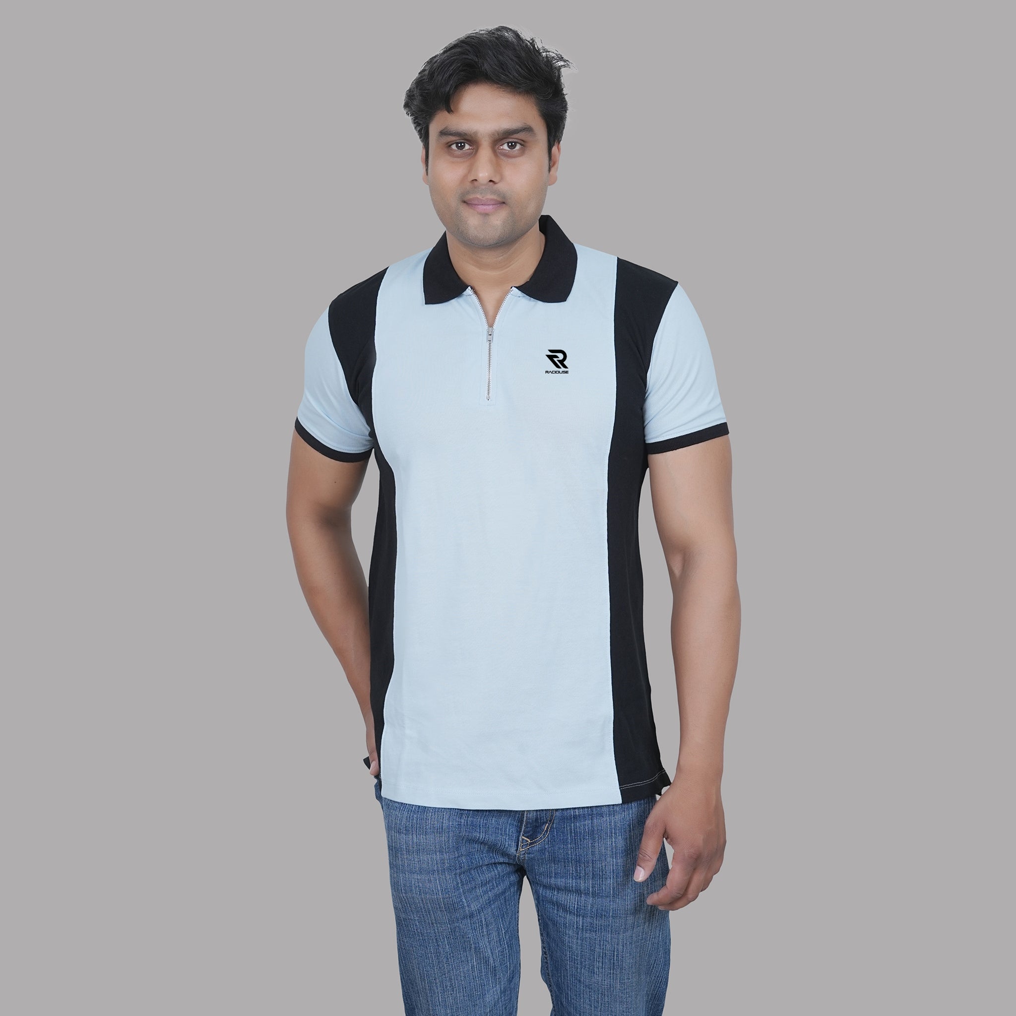 Dual Tone Zip Polo T-shirt