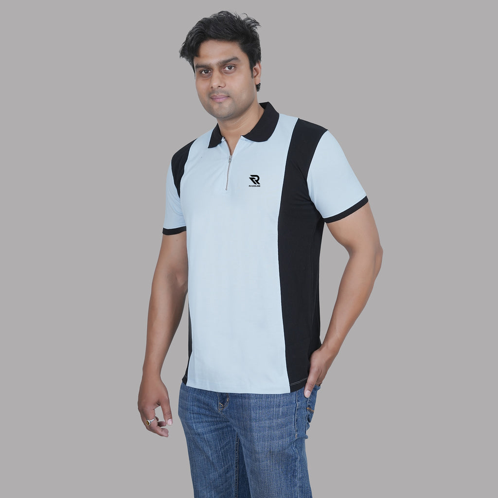 Dual Tone Zip Polo T-shirt