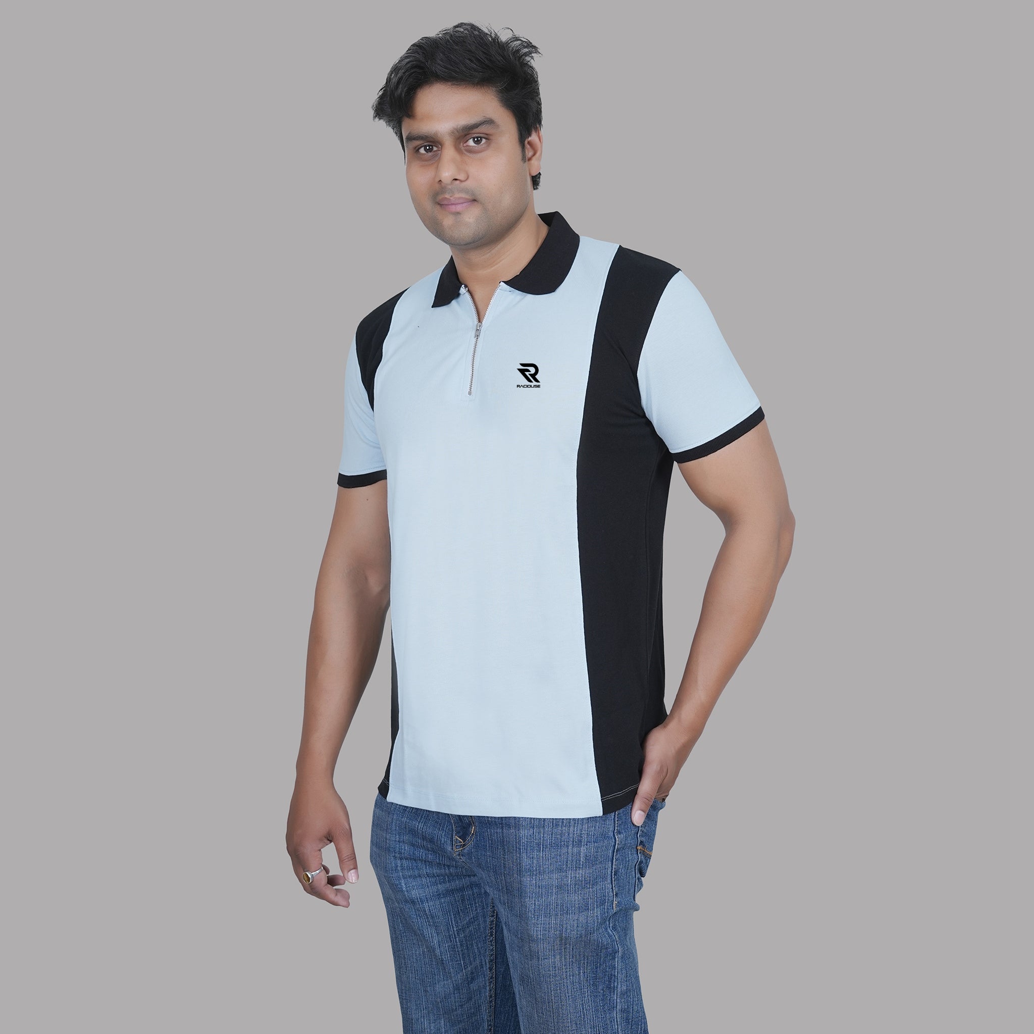 Dual Tone Zip Polo T-shirt