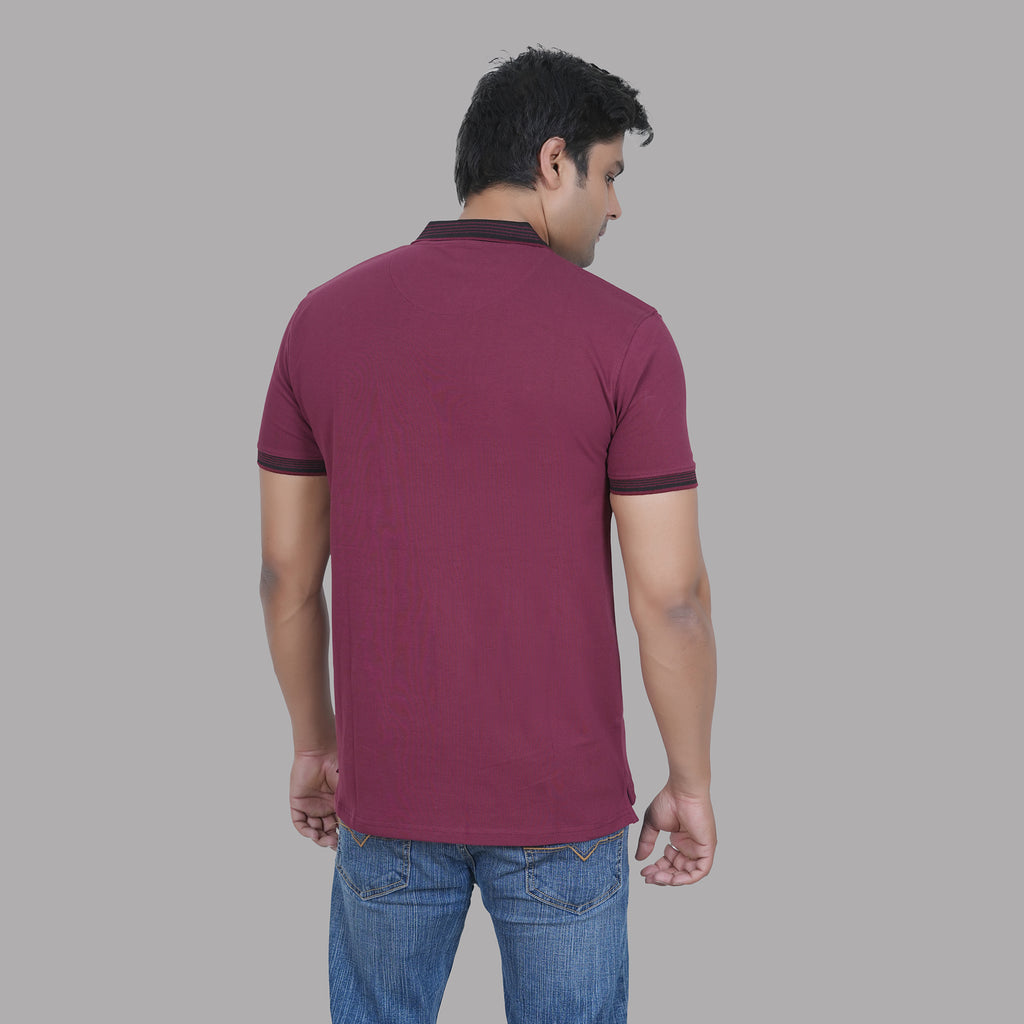 Marron Polo T-shirt with Contrast Collar - by Raciouse