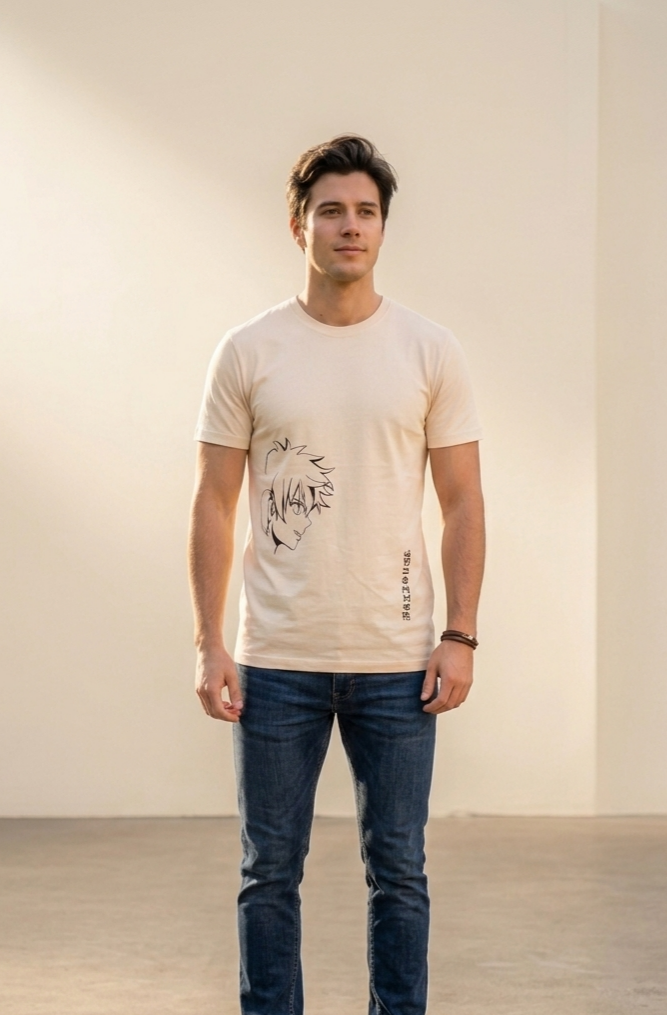 Cream Monochromatic Anime Tee