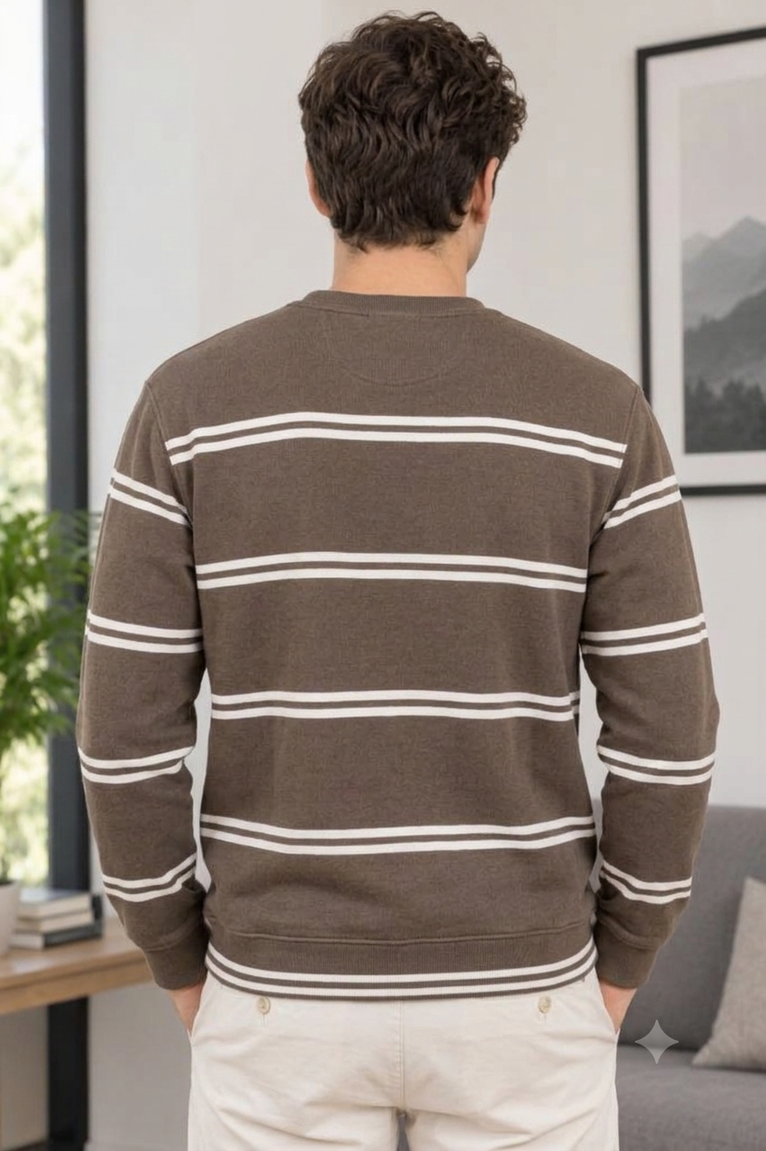 Everyday Comfort Striped Pullover in Rich Brown