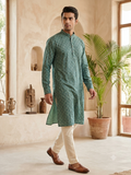 Men's Traditional All-Over Printed Kurta Set with White Pyjama