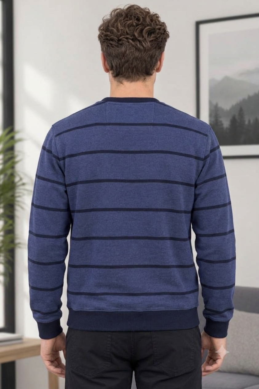 Men’s Luxury Striped Fleece Sweatshirt – Navy Blue