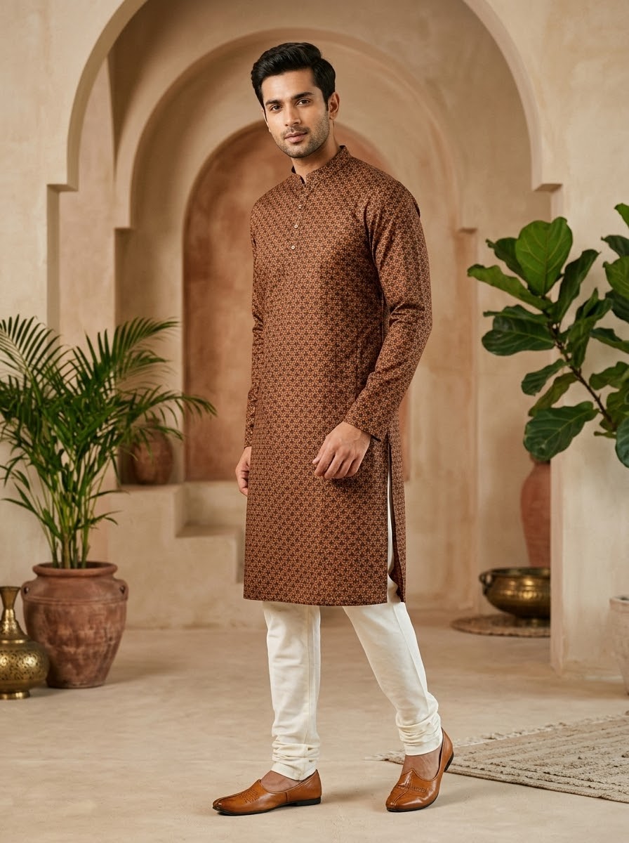 Premium Printed Ethnic Kurta & Pyjama Set for Men