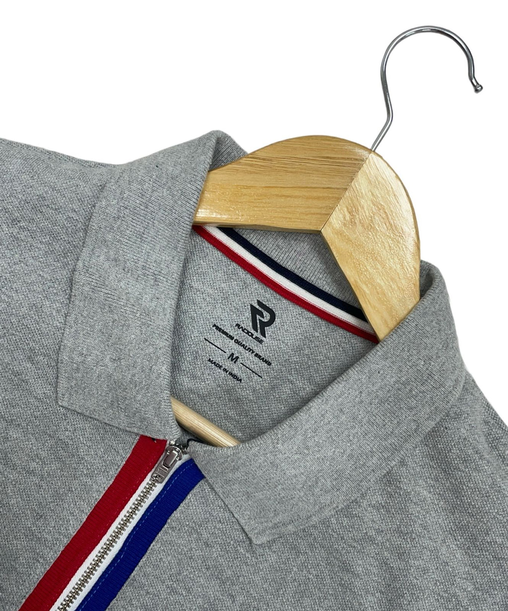 Grey Polo T-shirt with Tricolour Placket - Raciouse Edition