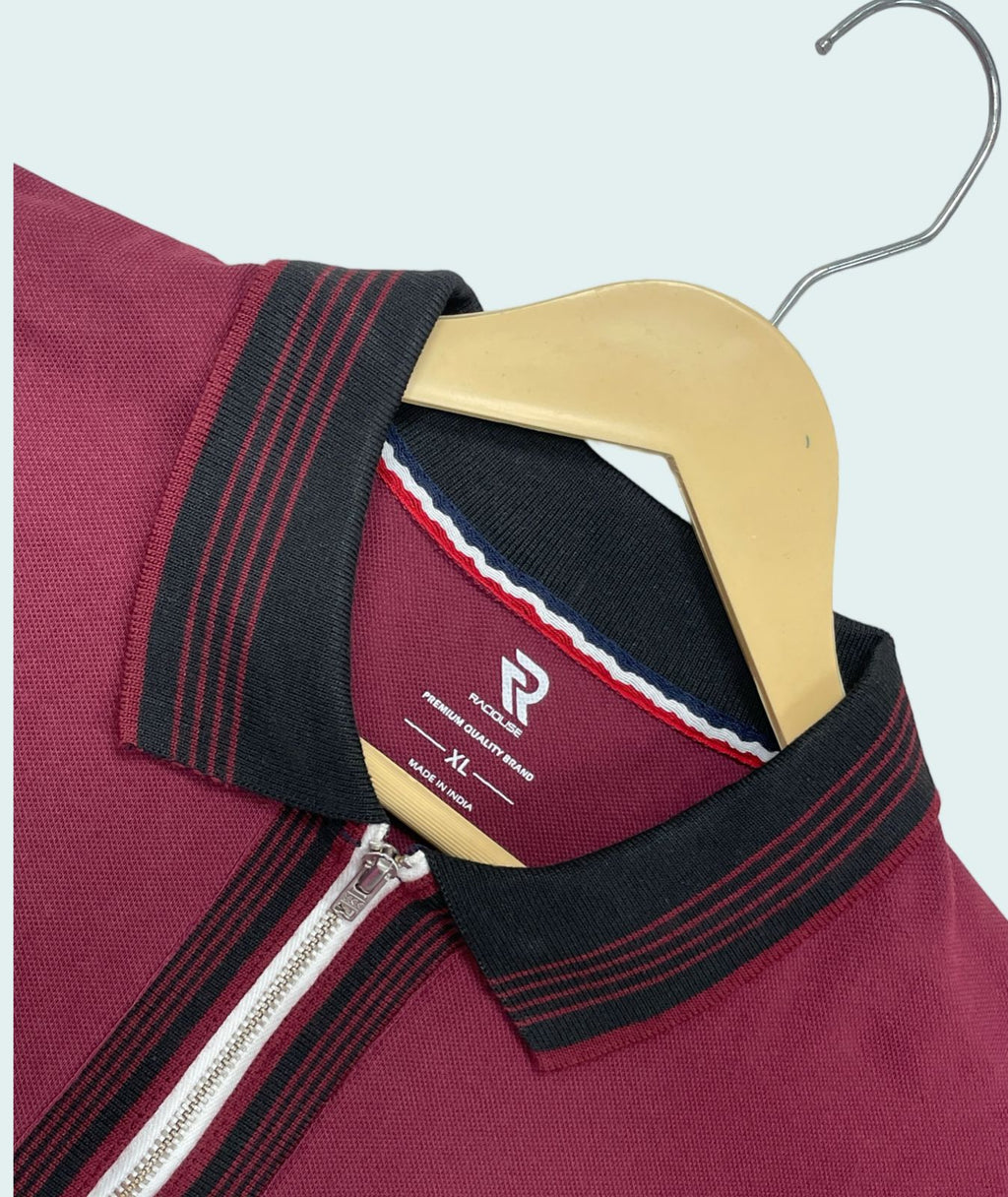 Marron Polo T-shirt with Contrast Collar - by Raciouse