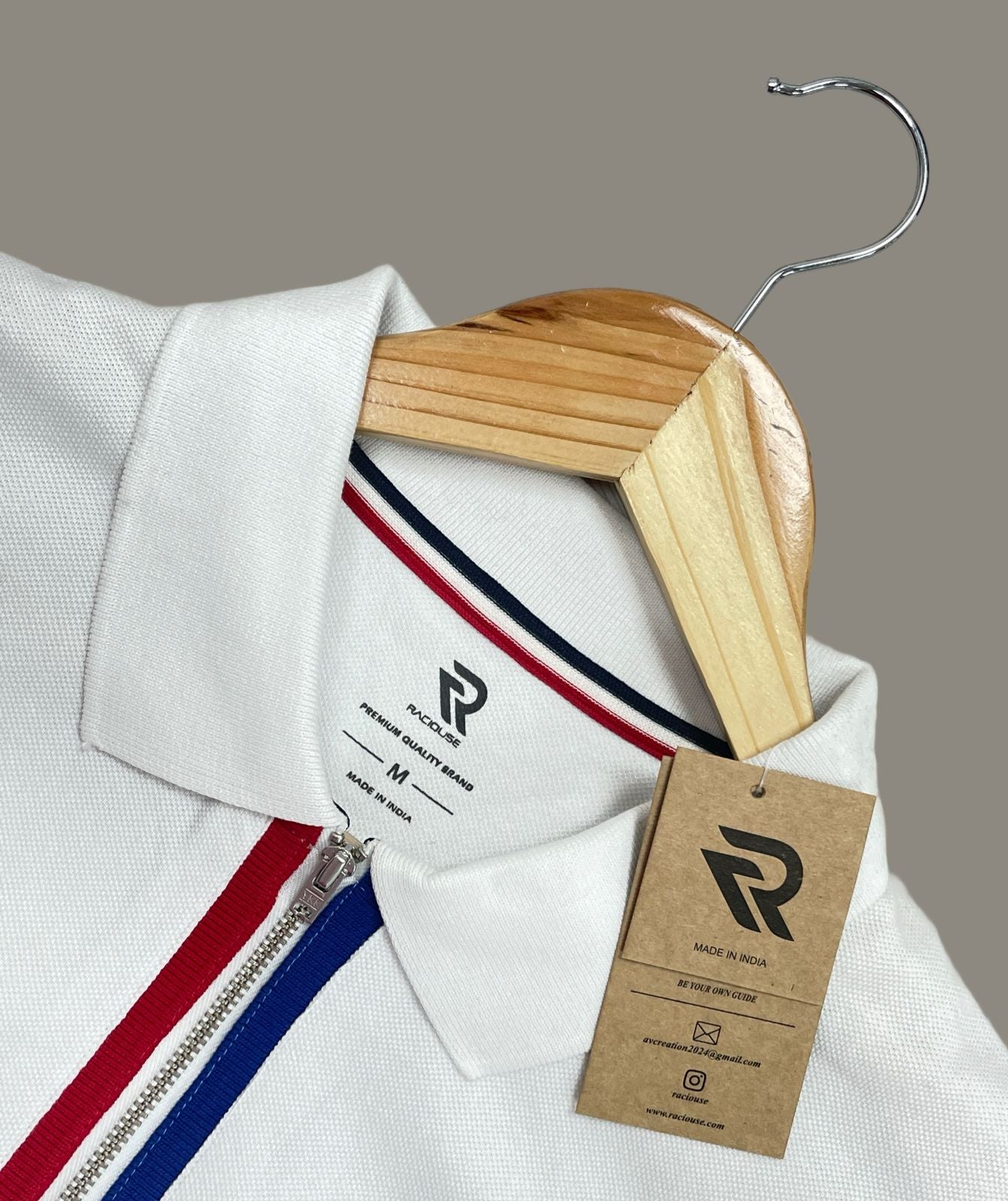 White Polo T-shirt with Tricolor Placket - Raciouse