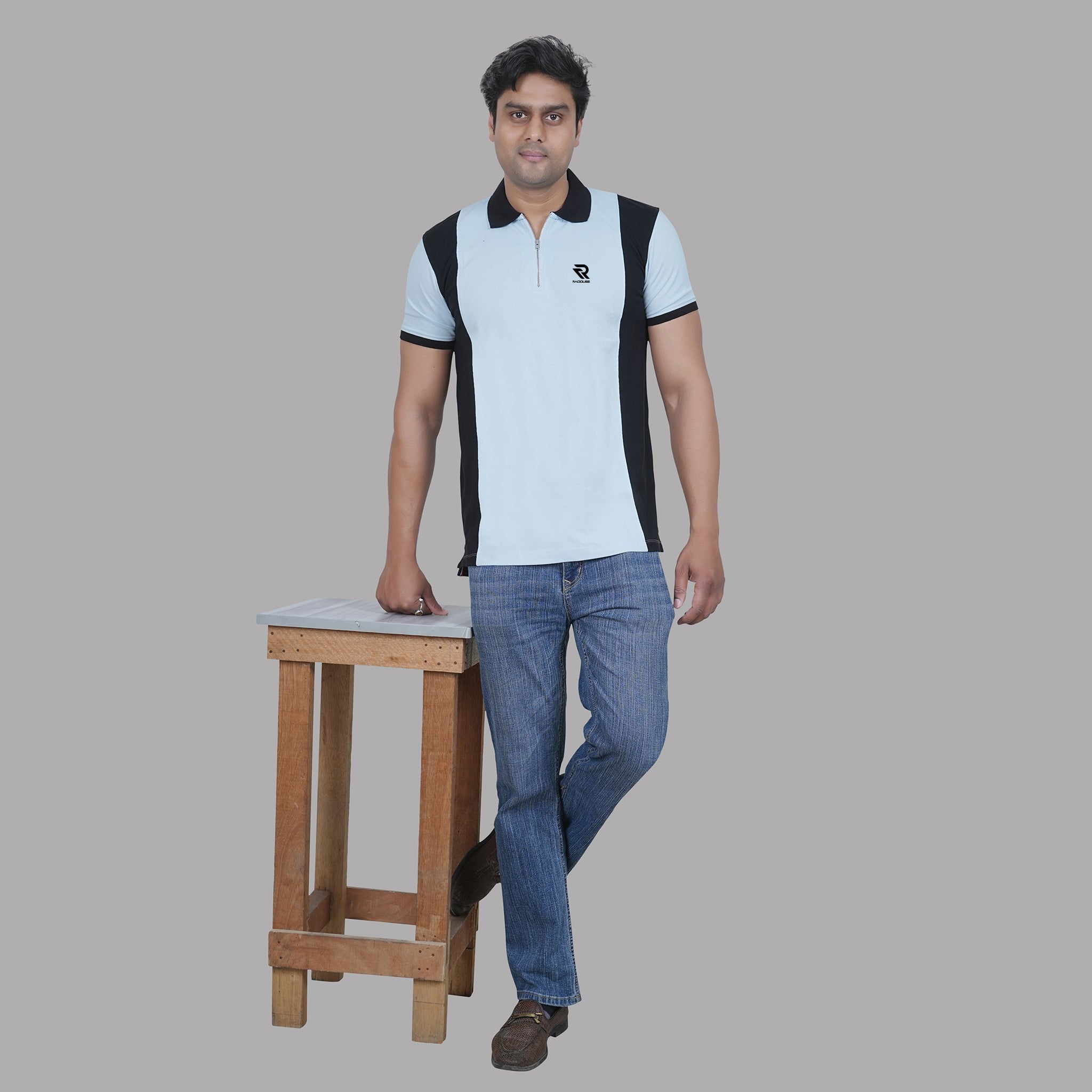 Dual Tone Zip Polo T-shirt