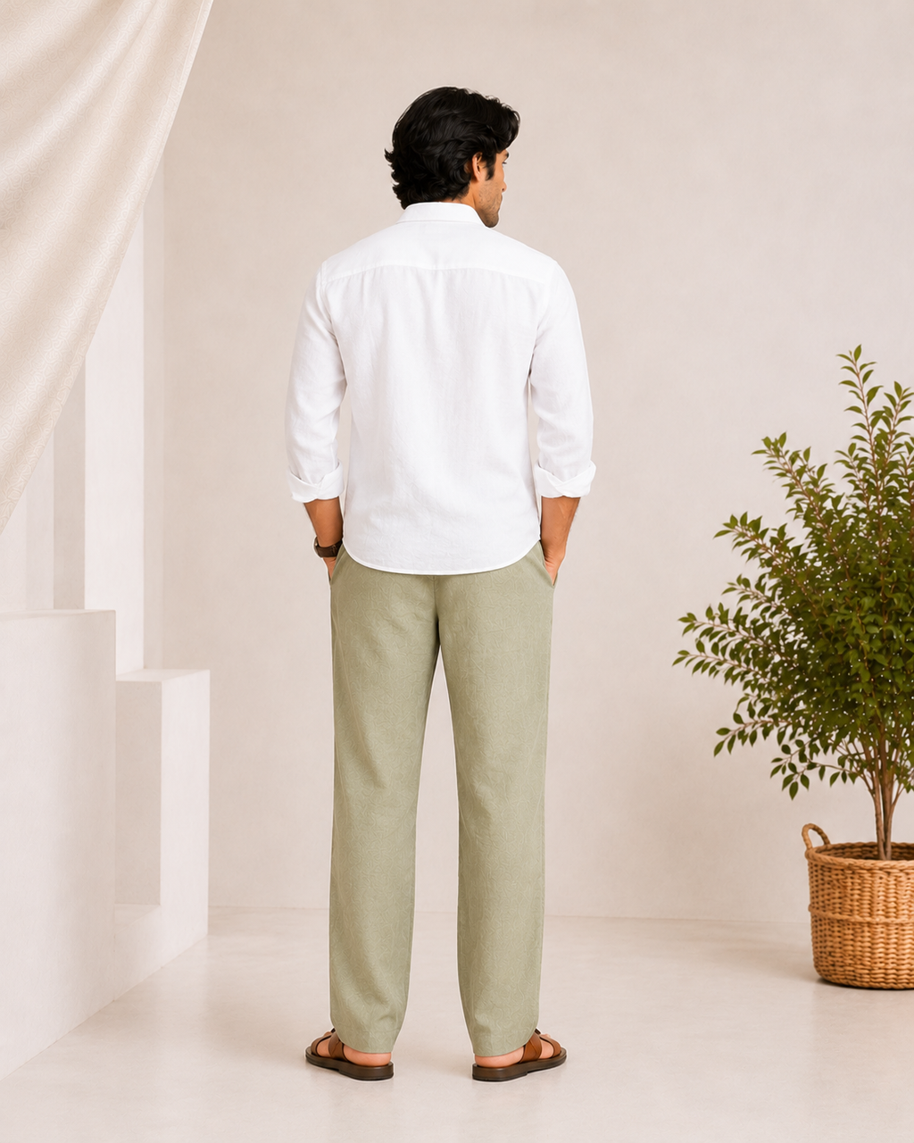 Men’s Olive Linen Drawstring Pants – Relaxed Summer Fit