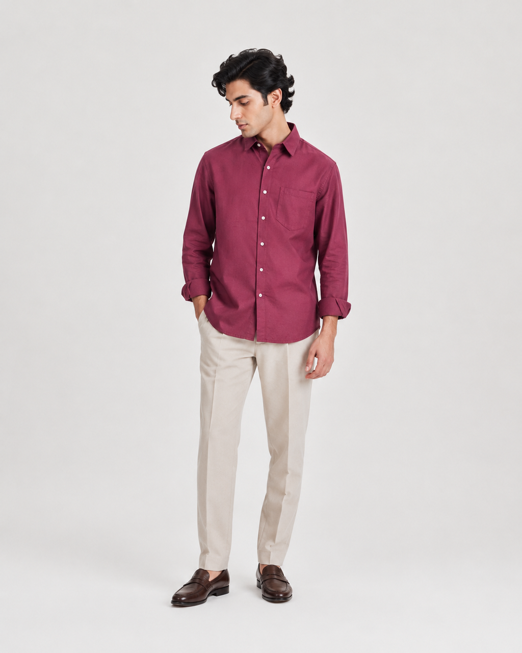 Raciouse Maroon Linen Shirt