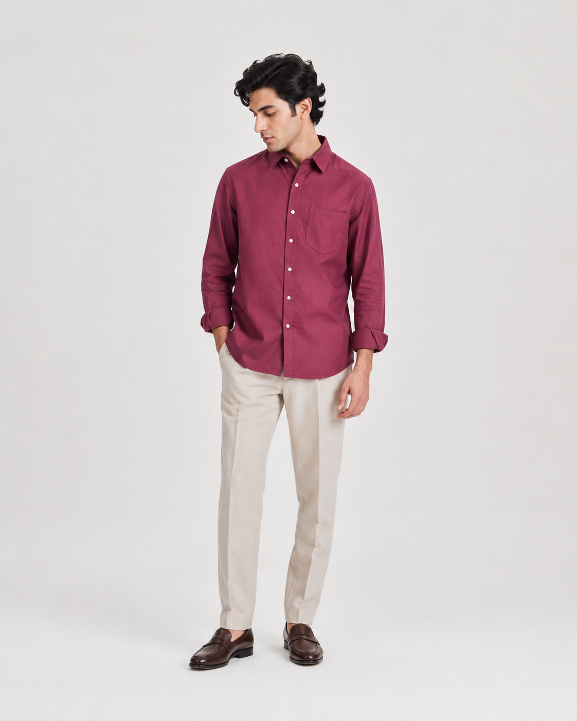 Raciouse Maroon Linen Shirt