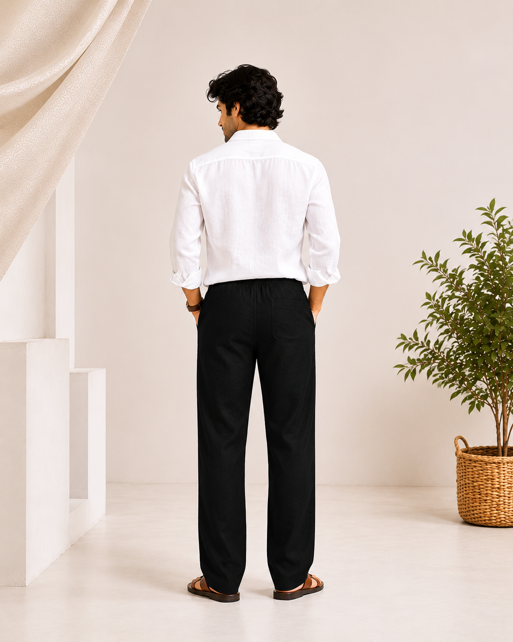 Men’s Black Linen Drawstring Pants – Relaxed Summer Fit