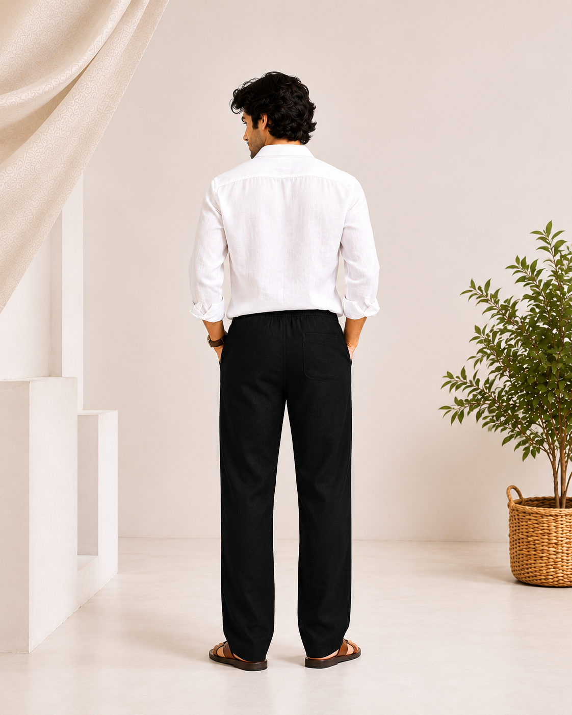 Men’s Black Linen Drawstring Pants – Relaxed Summer Fit