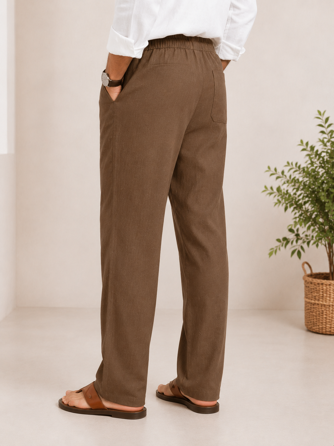 Men’s Brown Linen Drawstring Pants – Relaxed Summer Fit