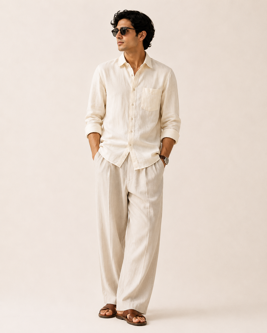Raciouse Light Beige Linen Shirt