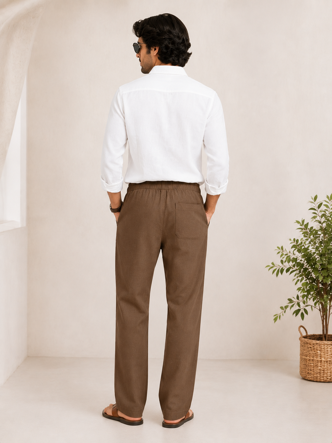 Men’s Brown Linen Drawstring Pants – Relaxed Summer Fit