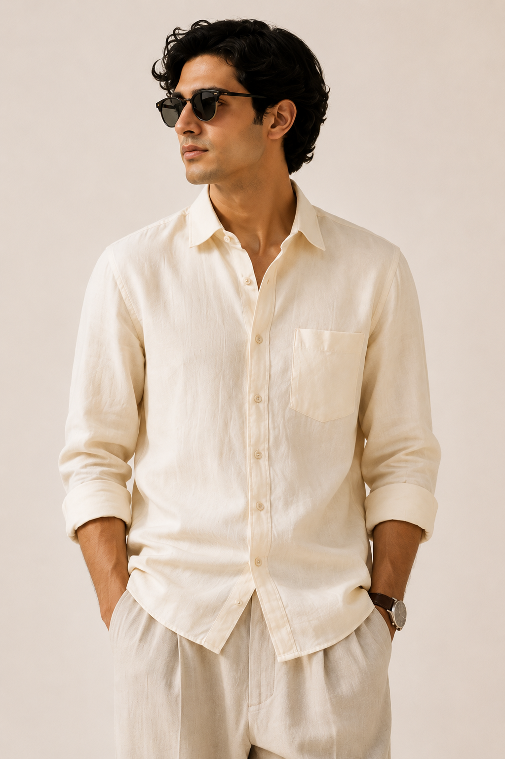 Raciouse Light Beige Linen Shirt